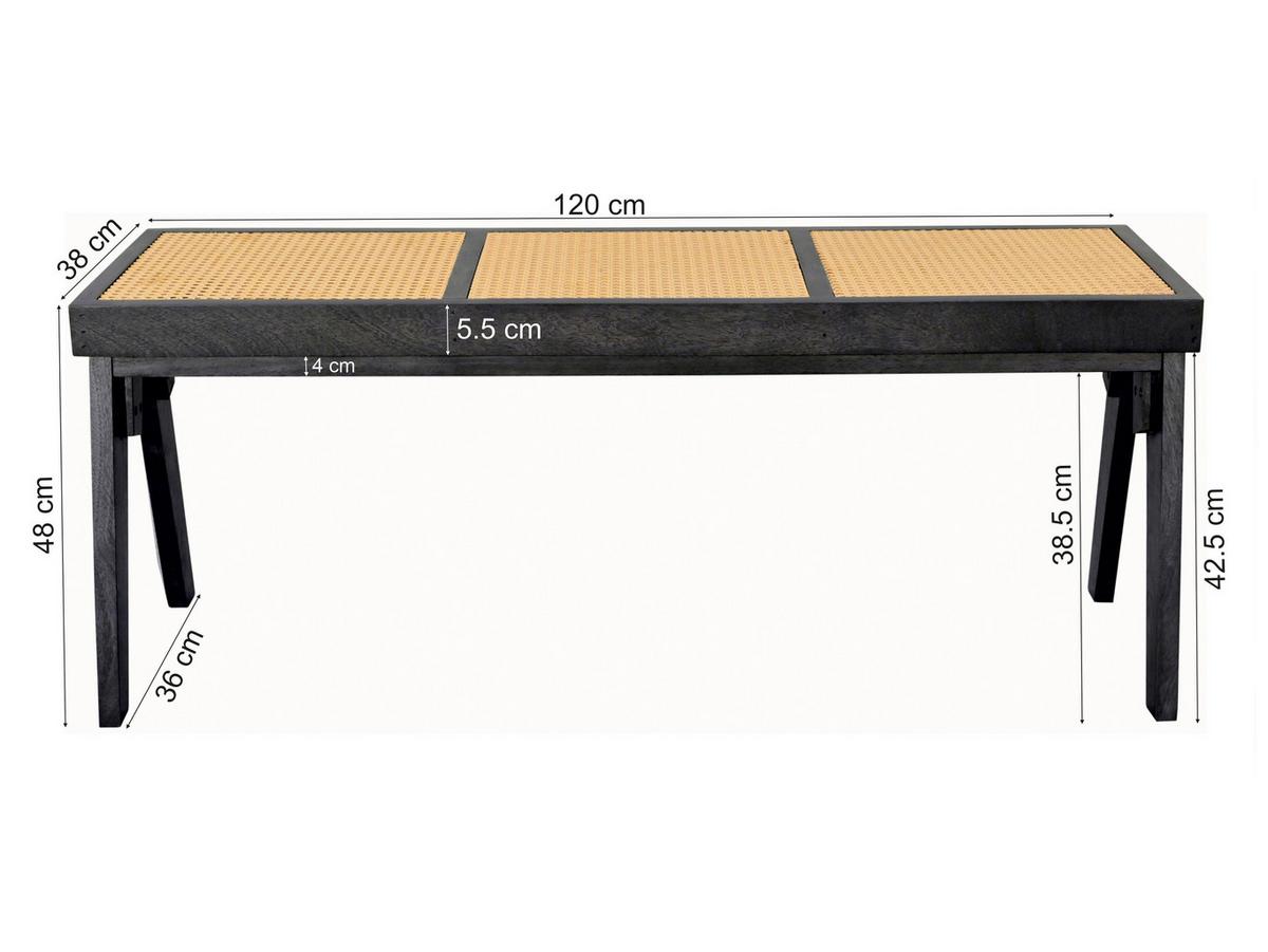 Hockerbank Wl7.015 - Schwarz, Design, Holz (120/48/38cm) - Livetastic