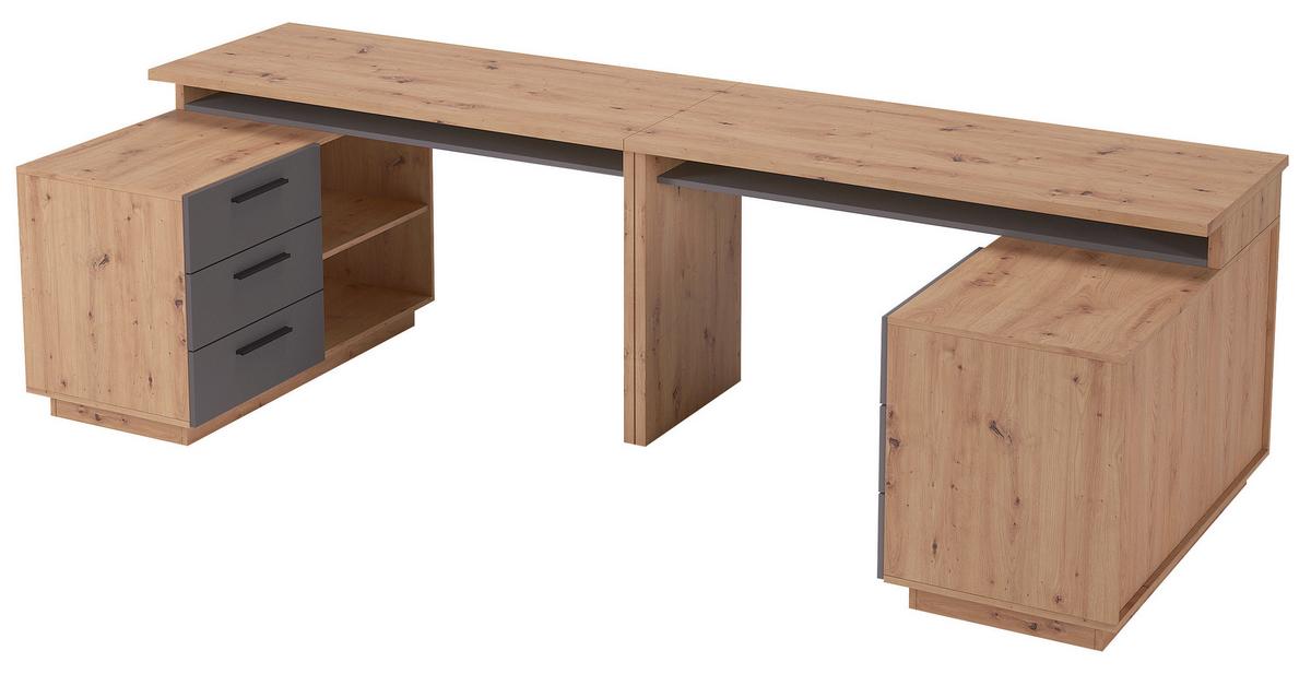 BIURKO ZESTAW GHIA - antracytowy/dąb artisan, Konventionell, materiał drewnopochodny (138/105/75cm) - Xora