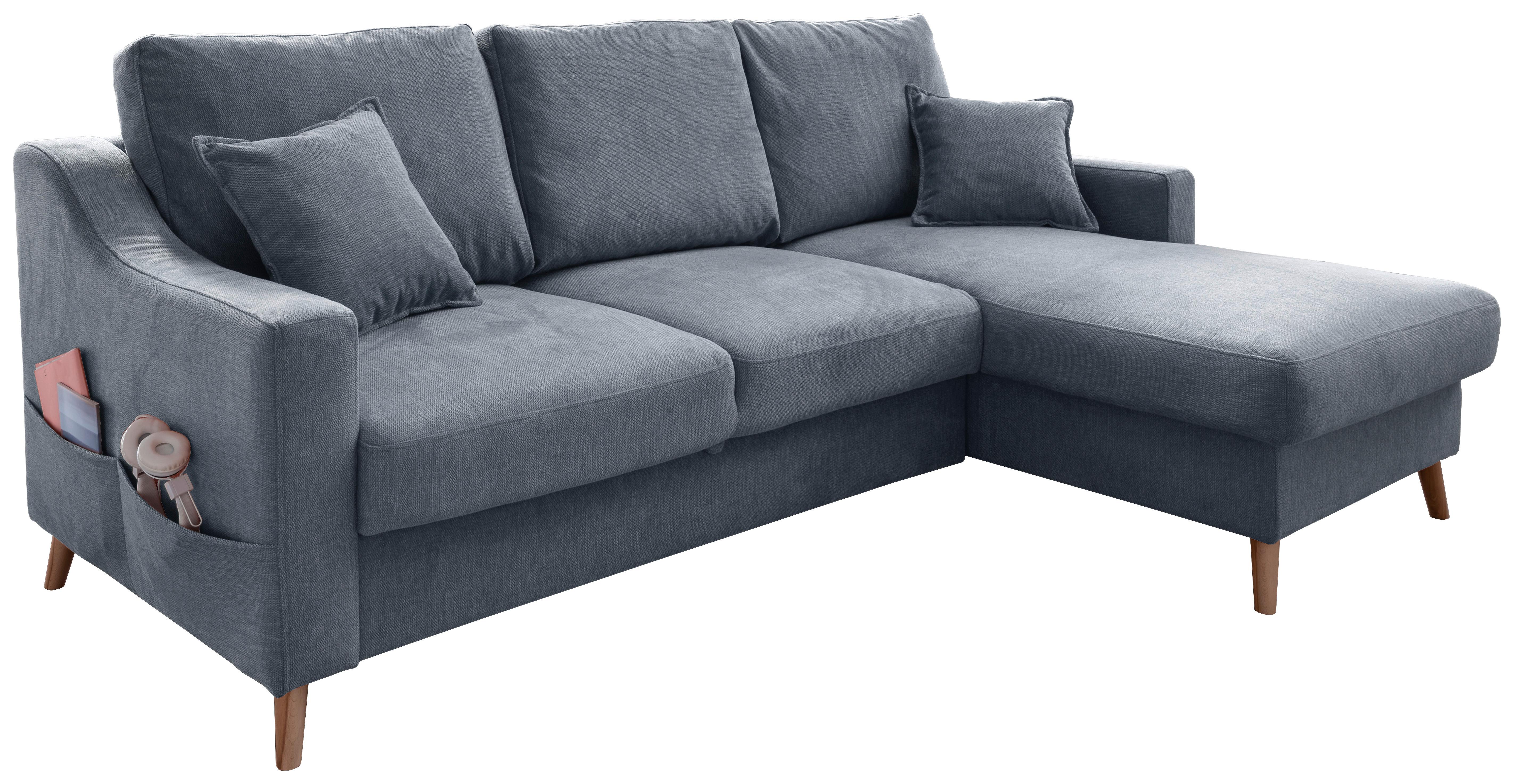 Wohnlandschaft Valentina Blau Struktur - Blau/Naturfarben, KONVENTIONELL, Holz/Textil (228/150cm) - P & B
