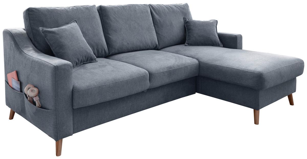 Wohnlandschaft Valentina Blau Struktur - Blau/Naturfarben, KONVENTIONELL, Holz/Textil (228/150cm) - P & B
