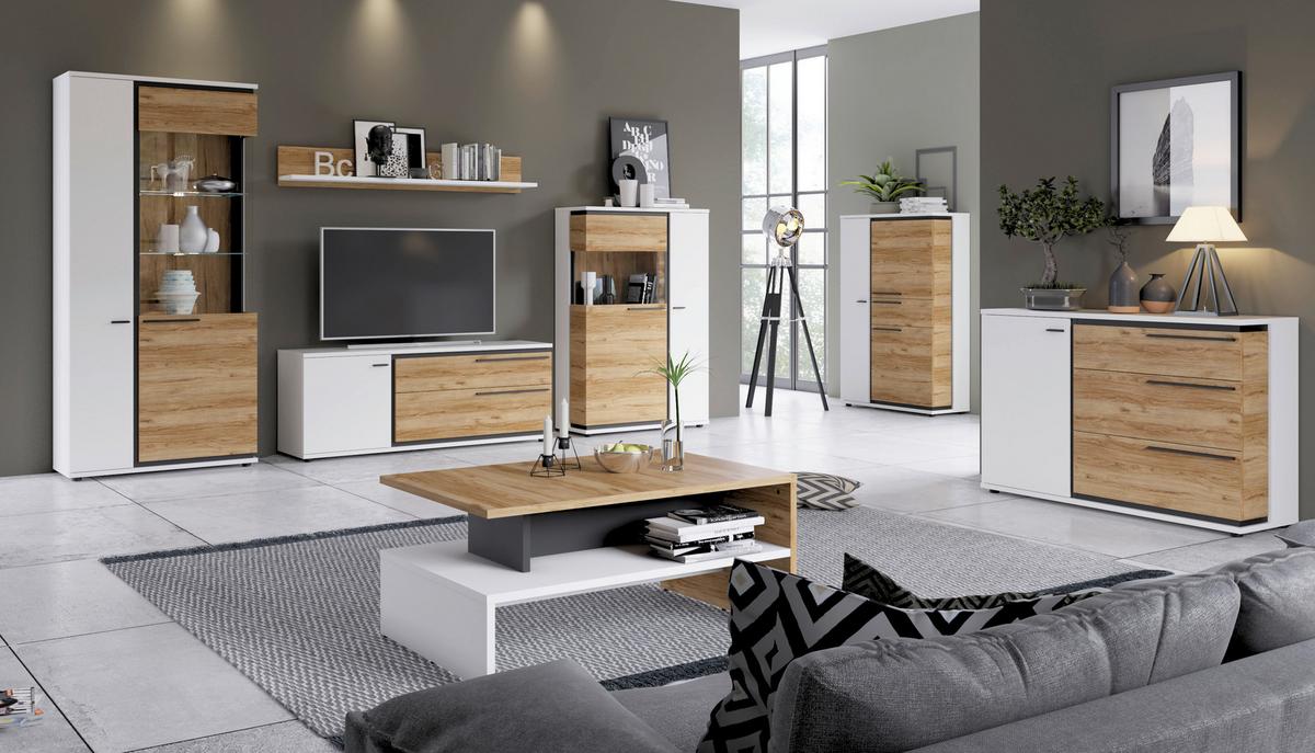 Komoda Salinas - bijela/boje hrasta, Trend, drvni materijal/plastika (93/139,8/37cm) - Modern Living