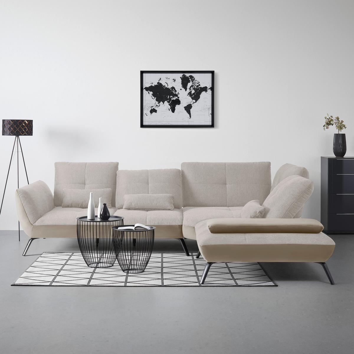 Wohnlandschaft Trendy Sandfarben/Beige - Sandfarben/Beige, MODERN, Holzwerkstoff/Textil (310/93/250cm) - Premium Living