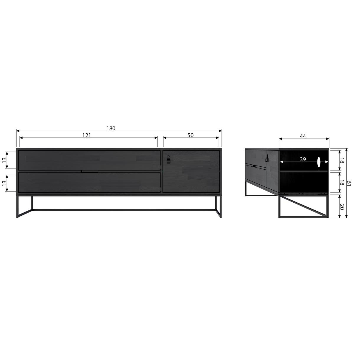 Lowboard Silas Grau B: 180cm - Schwarz/Grau, Design, Leder/Holz (180/61/44cm) - Livetastic