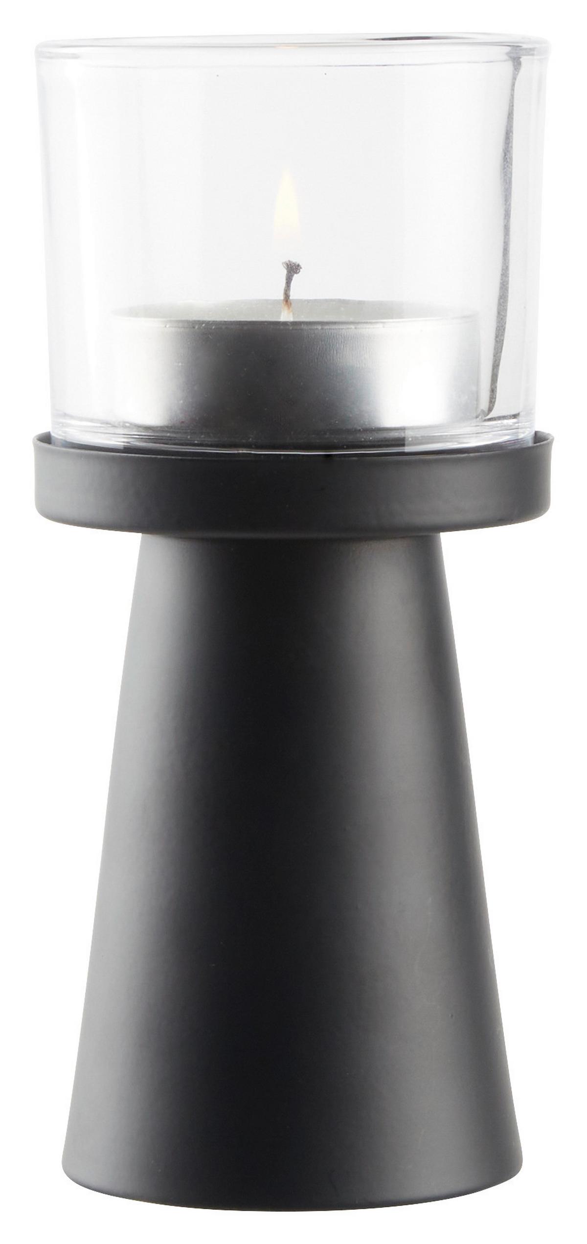 Suport de lumânare antivânt PIUS II -PAZ- - negru, Basics, sticlă/metal (8/19cm) - Modern Living