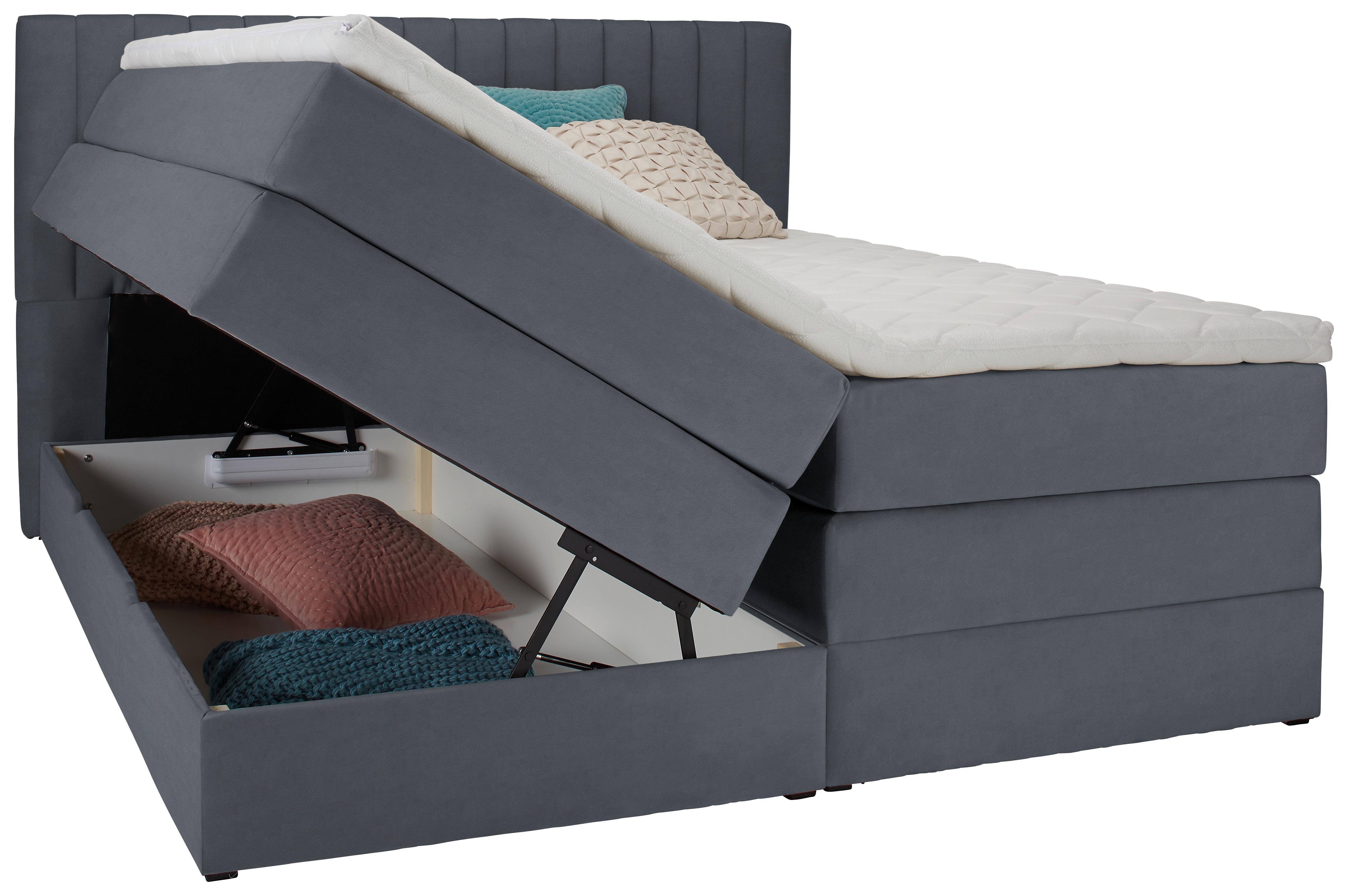 Postelja Boxspring Simon, Temno Siva, 160x200 - temno siva/črna, Konvencionalno, umetna masa/tekstil (160/200cm) - Premium Living