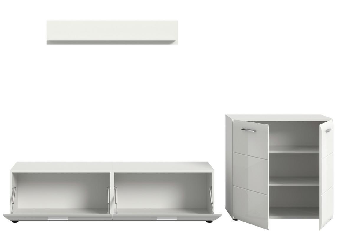 Dnevni Regal Ice, Bela Visok Sijaj, 3-Delni - srebrne barve/črna, Design, umetna masa/leseni material (255/160/41cm) - Livetastic