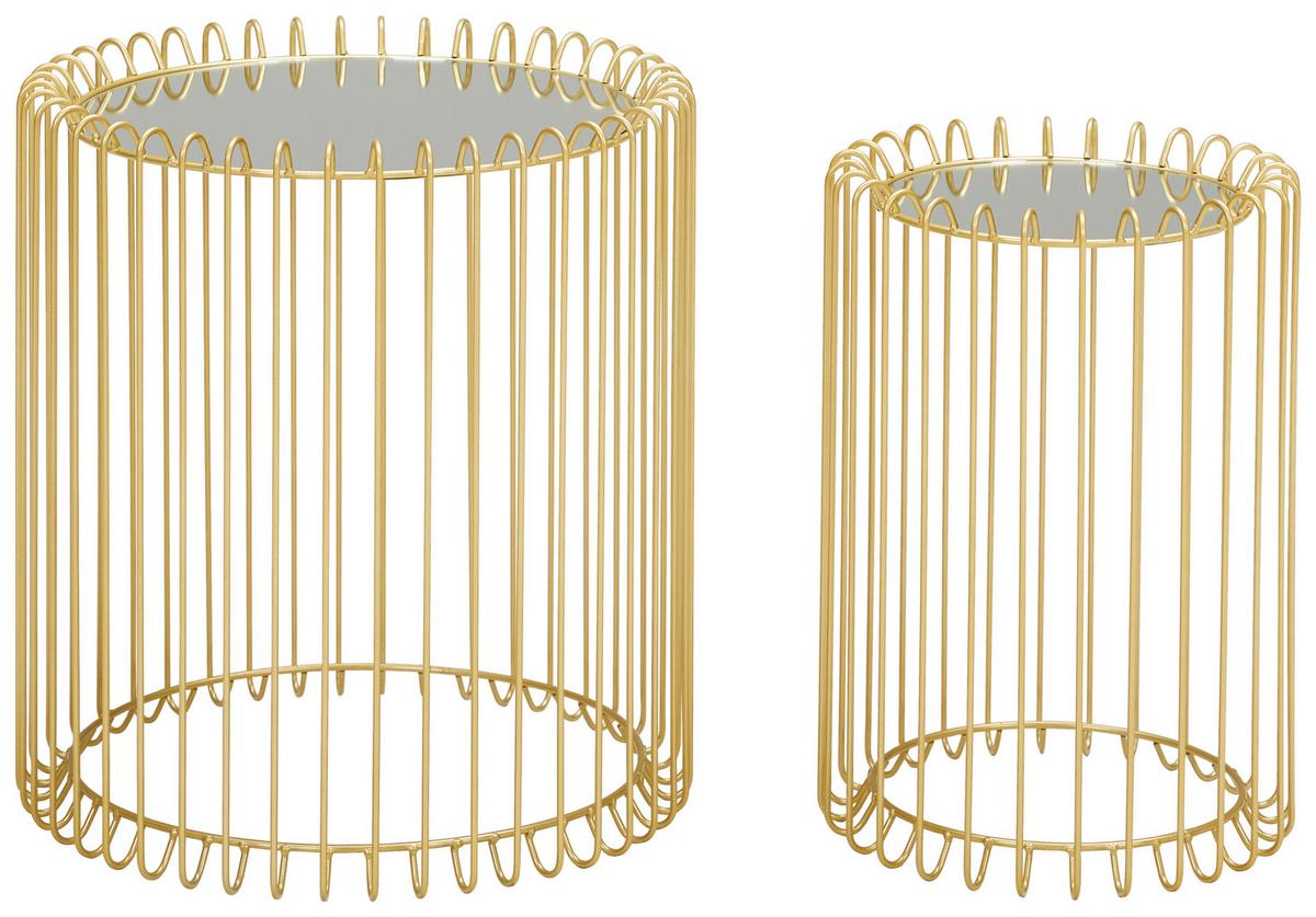 ZESTAW STOLIKÓW BOCZNYCH PIA - kolor złoty, Trend, metal/szkło (28,5-41,5/28,5-41,5/40,5-44,5cm) - Xora