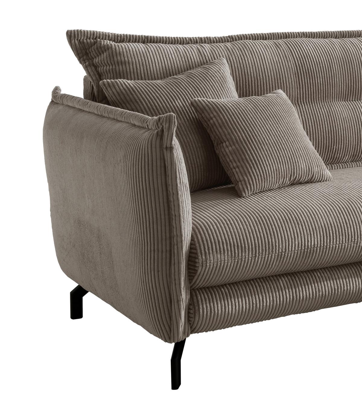 Wohnlandschaft Lava Graubraun Cord - Graubraun/Schwarz, MODERN, Textil/Metall (255/180cm) - Livetastic