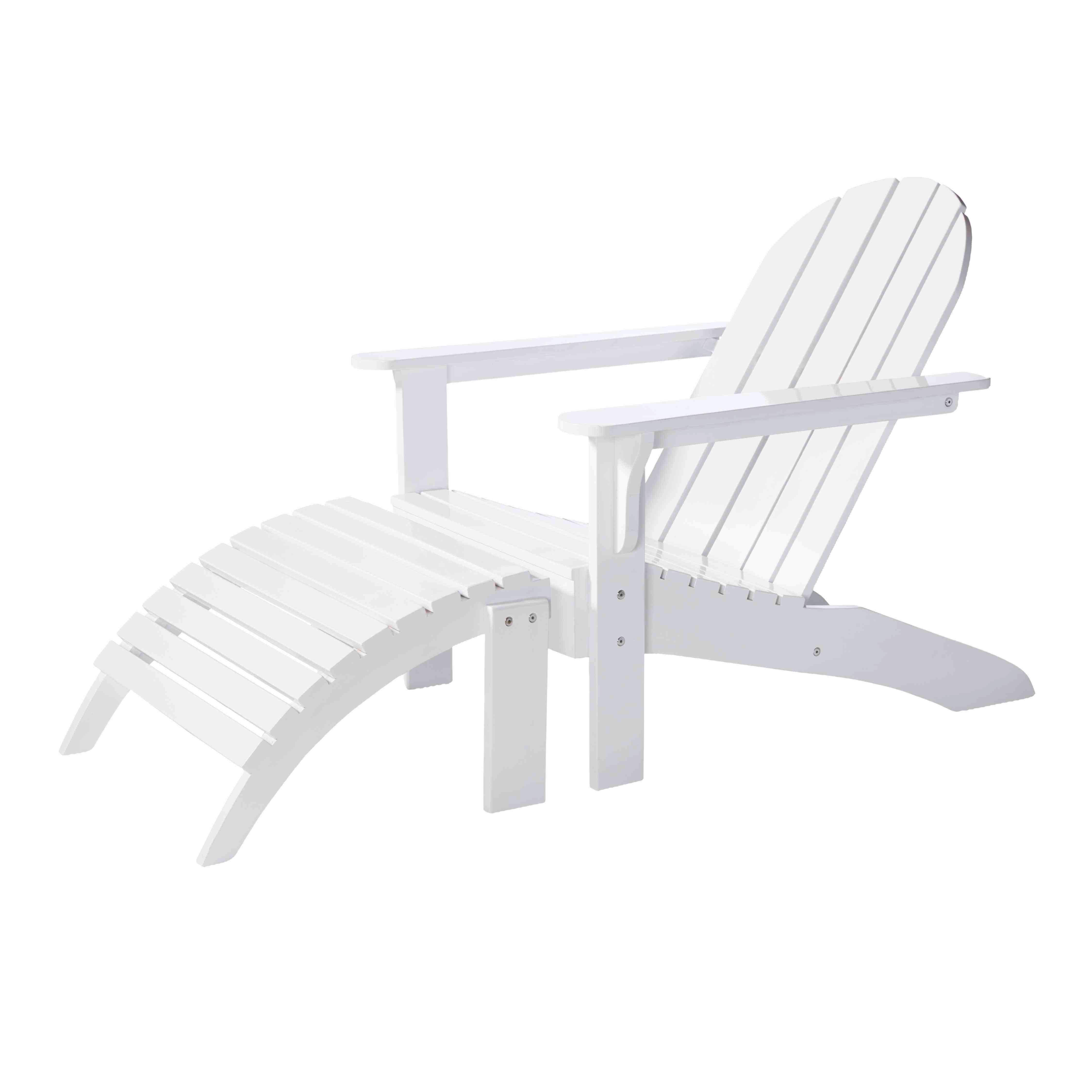 Gartenliege Adirondack Weiß mit Hocker - Weiß Hochglanz, Natur, Holz (105/88/80cm) - Gardenson
