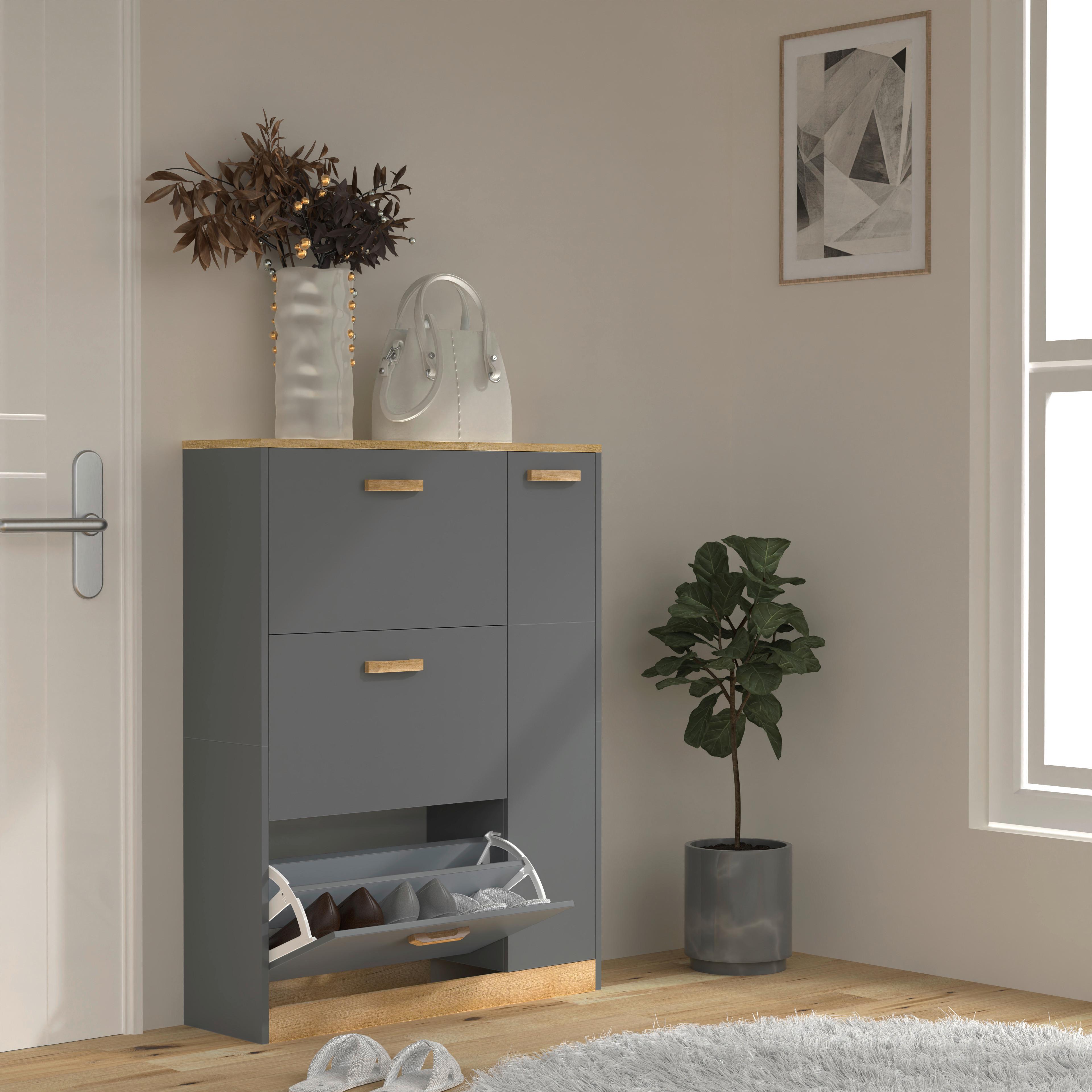 Schuhschrank HALOM L Anthrazit ca. 80x105x24 cm - Honigeiche/Anthrazit, LIFESTYLE, Holzwerkstoff (80/105/24cm) - MID.YOU