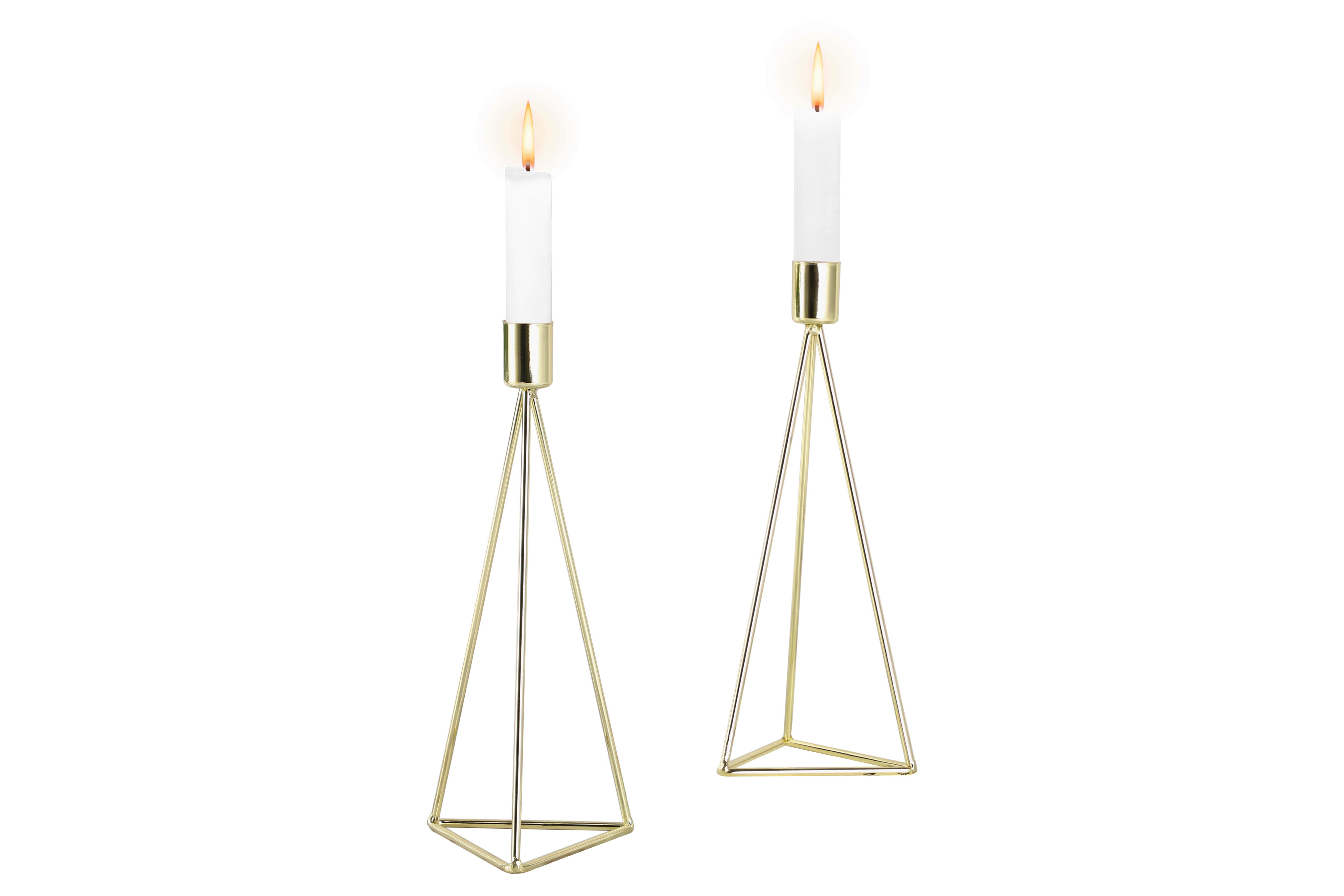 Kerzenhalter-Set Retro Design Goldfarben 2-teilig - Goldfarben, Basics, Metall (9,5/24,2cm) - Echtwerk