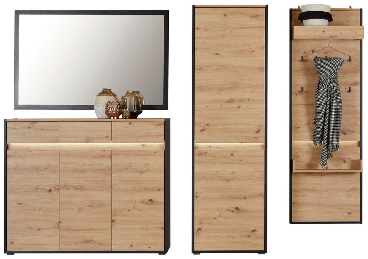 Garderobni Panel Welcome, Barva Hrasta, Črna, Led Trak - Moderno, leseni material (60,4/180/30cm) - Mömax