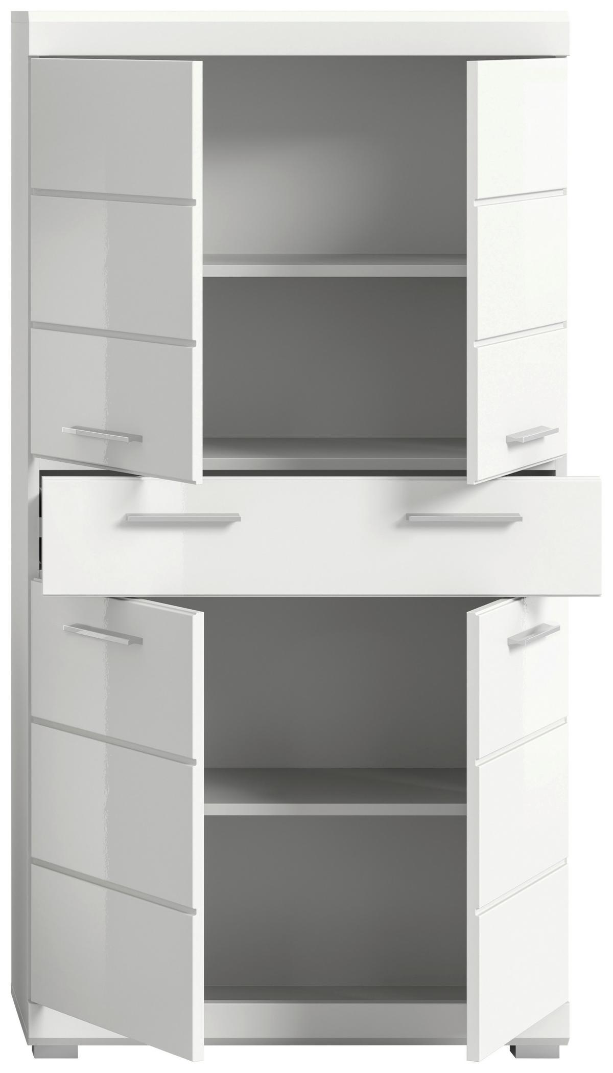 Midischrank SCOUT Weiß Hochglanz ca.74x141x31cm - Weiß Hochglanz/Silberfarben, MODERN, Holzwerkstoff/Kunststoff (74/141/31cm) - MID.YOU