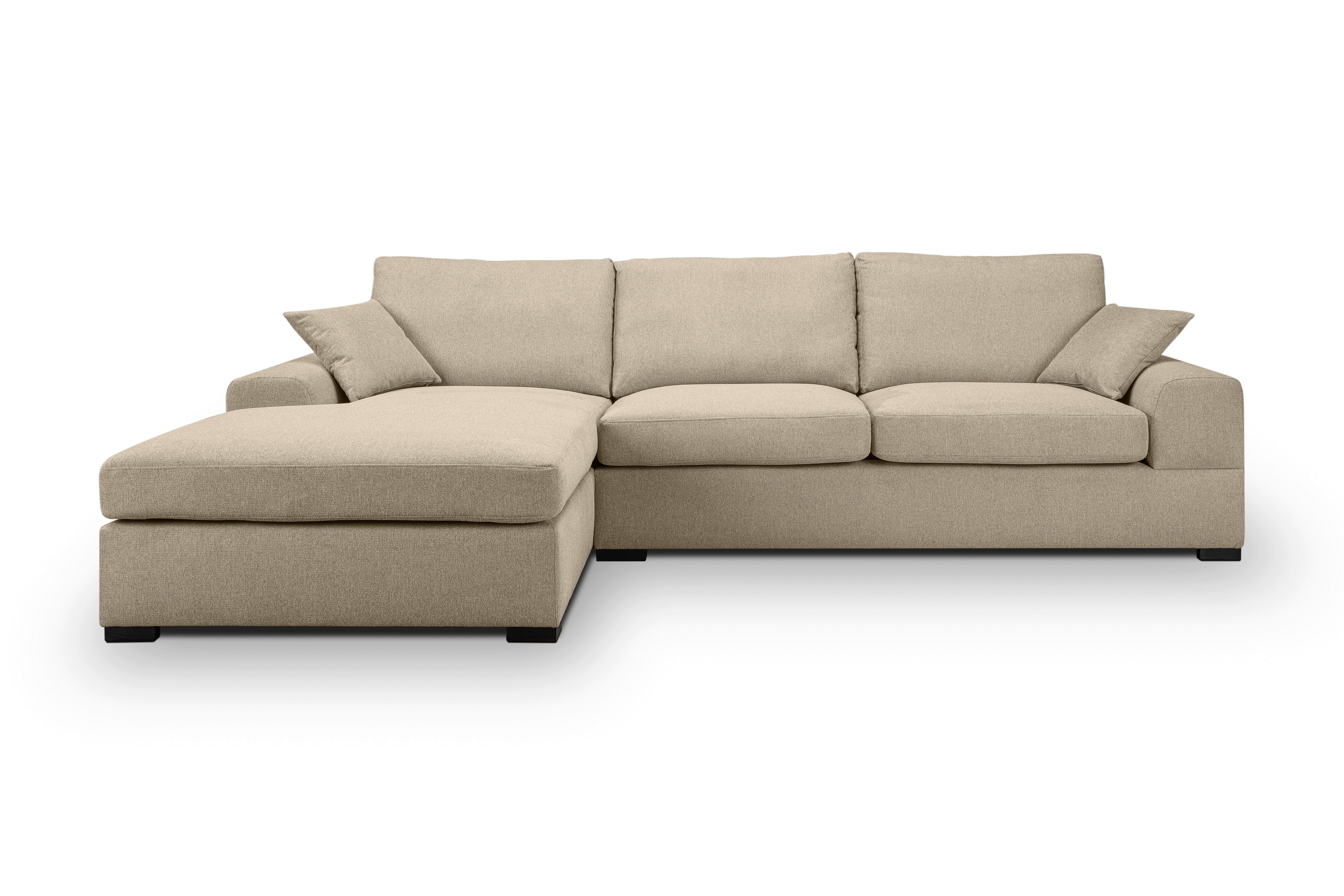 Ecksofa Veda Beige Flachgewebe - Beige/Schwarz, Basics, Holz/Textil (308/186cm) - MID.YOU