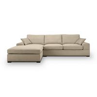 Ecksofa Veda Beige Flachgewebe - Beige/Schwarz, Basics, Holz/Textil (308/186cm) - MID.YOU
