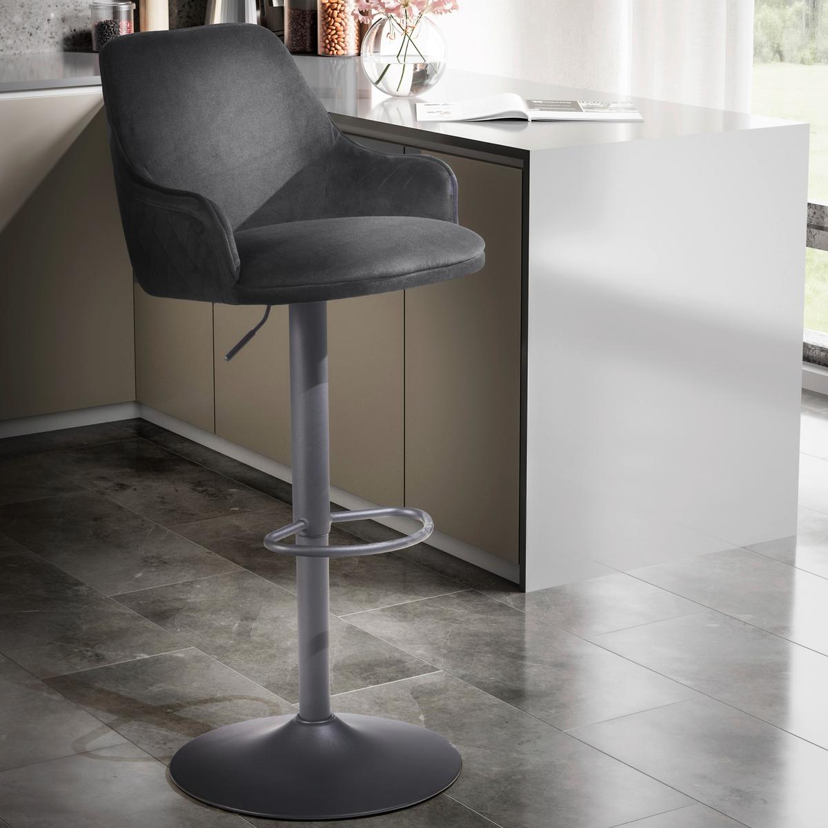 TABOURET DE BAR WL7.007 - Schwarz, Design, Textil/Metall (45/106/45cm) - MID.YOU