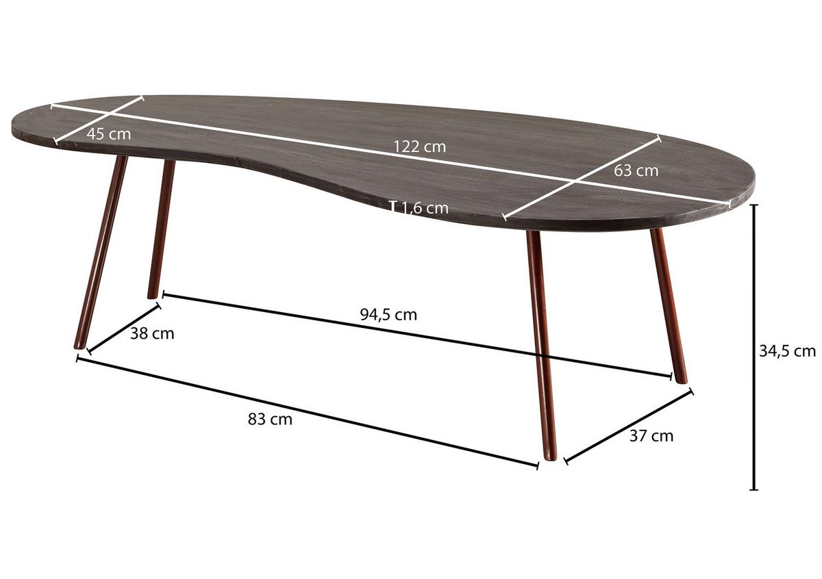 Klubska Miza Jai - temno siva/barve bakra, Design, kovina/les (122/63/34,5cm) - MID.YOU