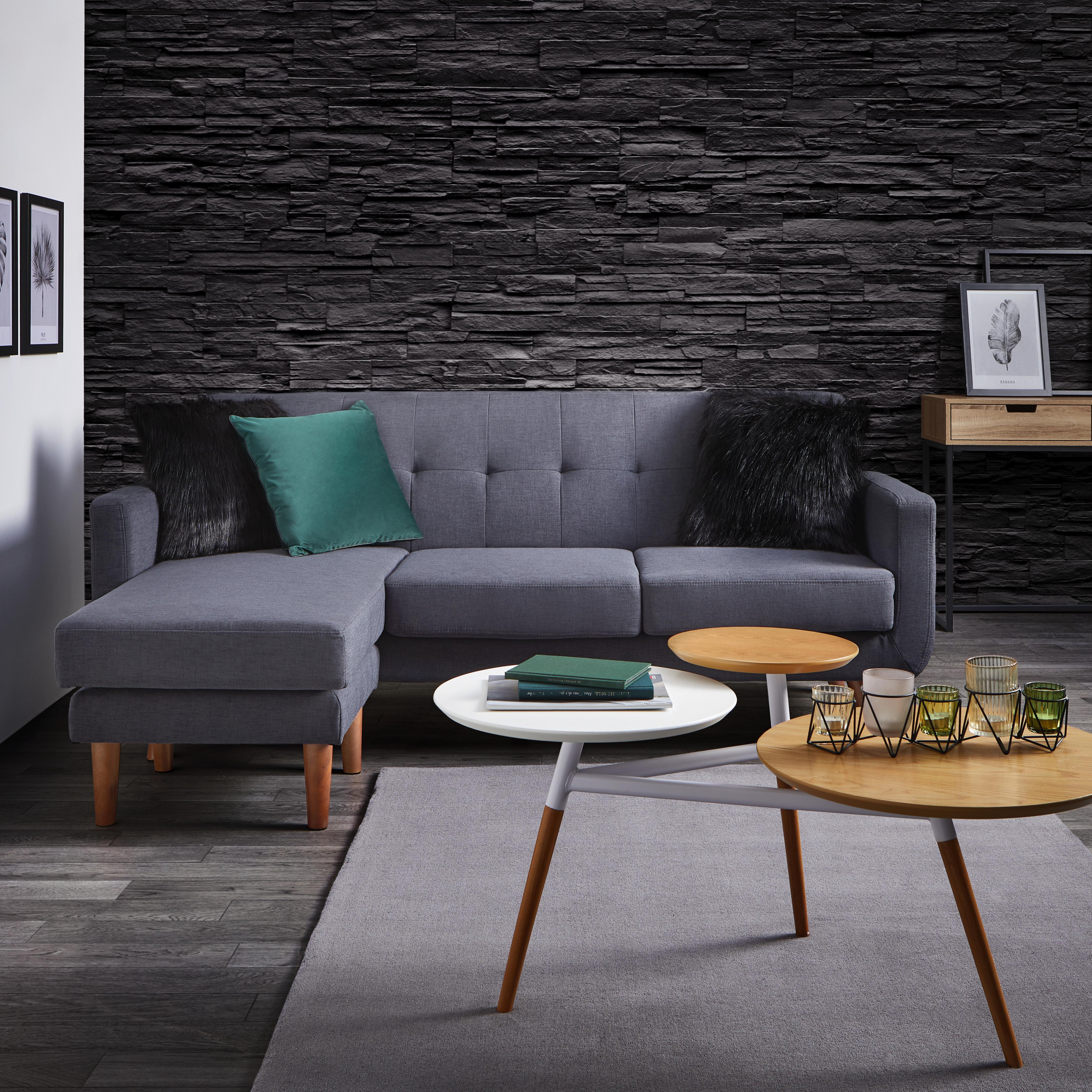 Wohnlandschaft in Grau Ottomane beidseitig 'Tamara' - Dunkelgrau/Dunkelbraun, MODERN, Holz/Textil (197/136cm) - Bessagi Home