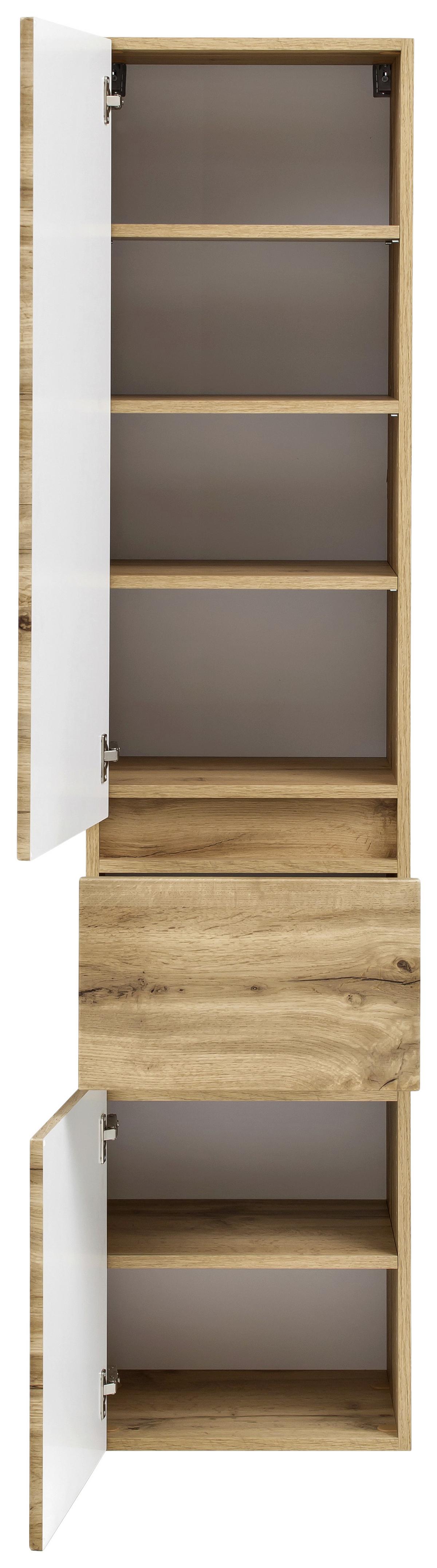 Hochschrank ''Pienza'', Eiche Wotan - Eiche Wotan/Silberfarben, MODERN, Holzwerkstoff/Kunststoff (40/180/35cm) - Held