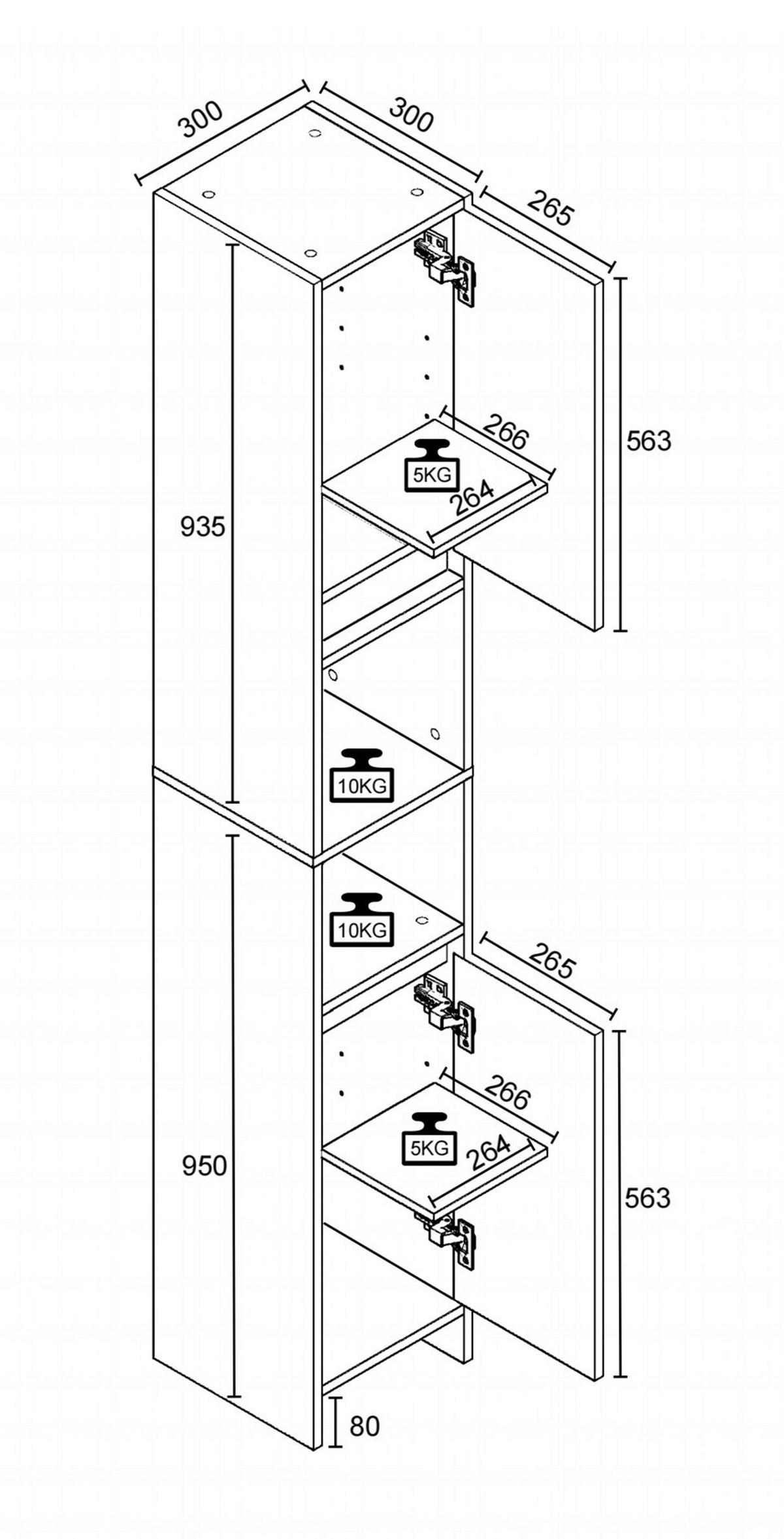 Visoka Omara Malira, Bela - bela, Moderno, leseni material (30/189/30cm) - MID.YOU