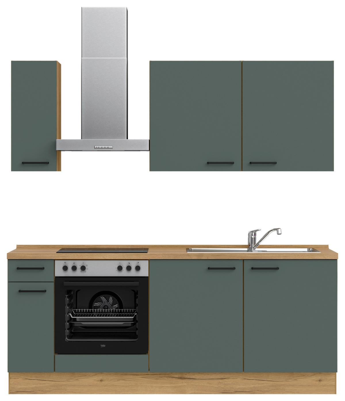 Küchenblock Easytouch m. Geräten Dunkelgrün - Dunkelgrün/Eichefarben, MODERN, Holzwerkstoff/Metall (210cm) - Nobilia