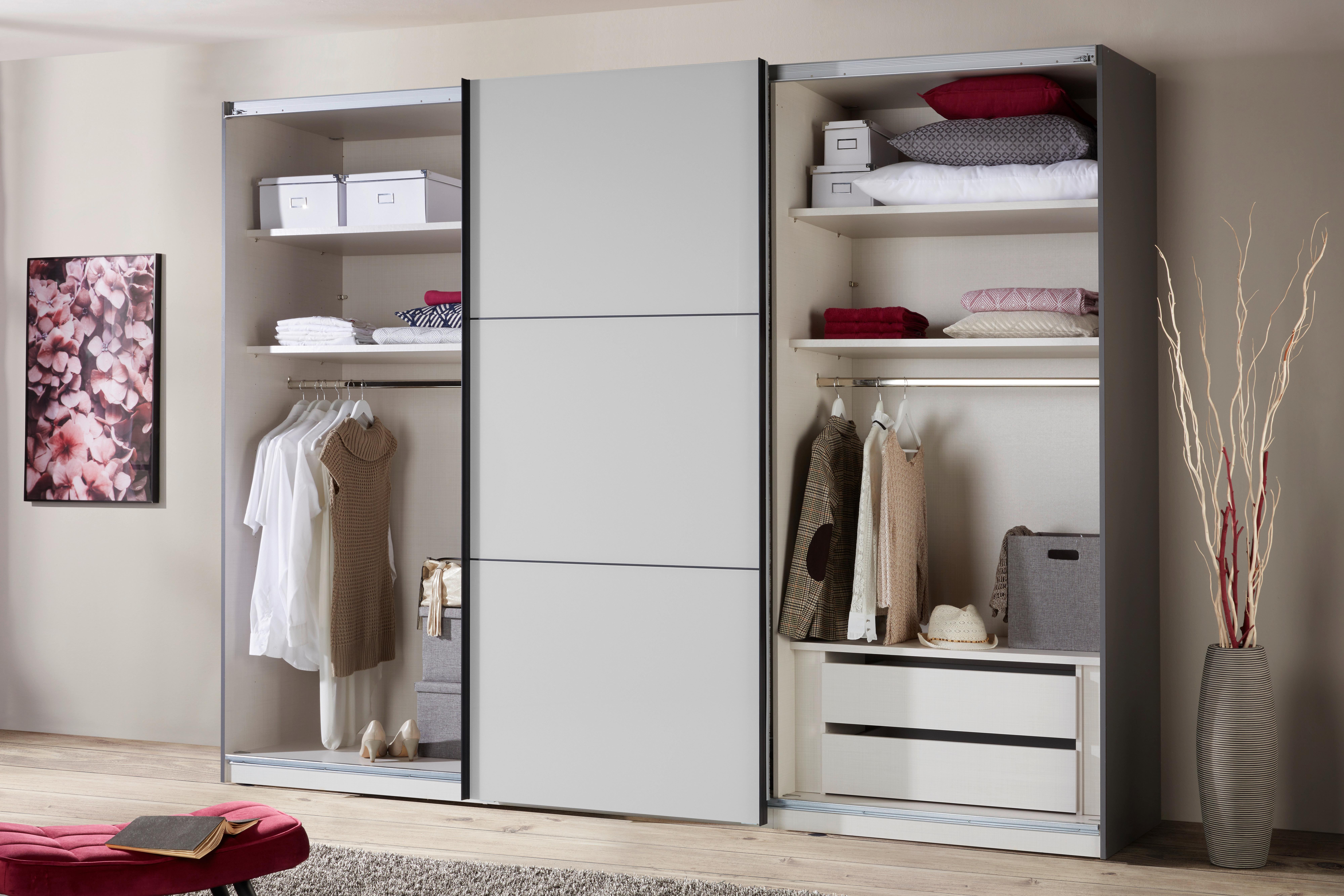 Schwebetürenschrank Includo in Grau ca. 249x222x68cm - Schwarz/Grau, MODERN, Glas/Holzwerkstoff (249/222/68cm) - Premium Living