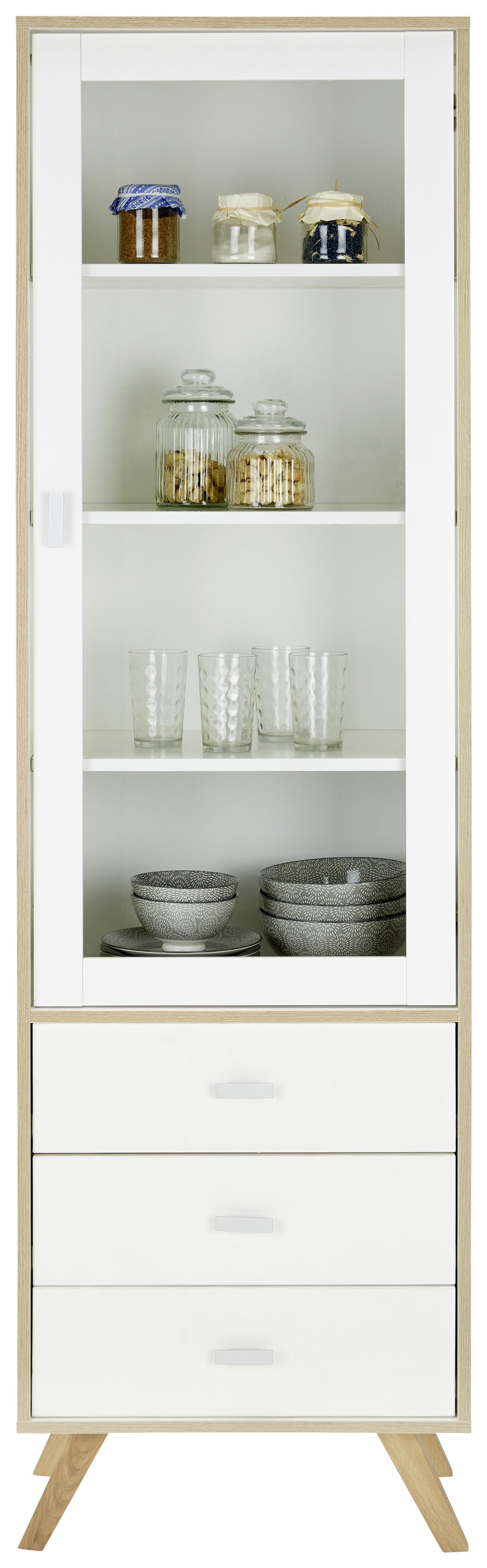 Vitrine in Weiss - Weiss/Silberfarben, Modern, Glas/Holzwerkstoff (56 /200/40 cm) - Modern Living