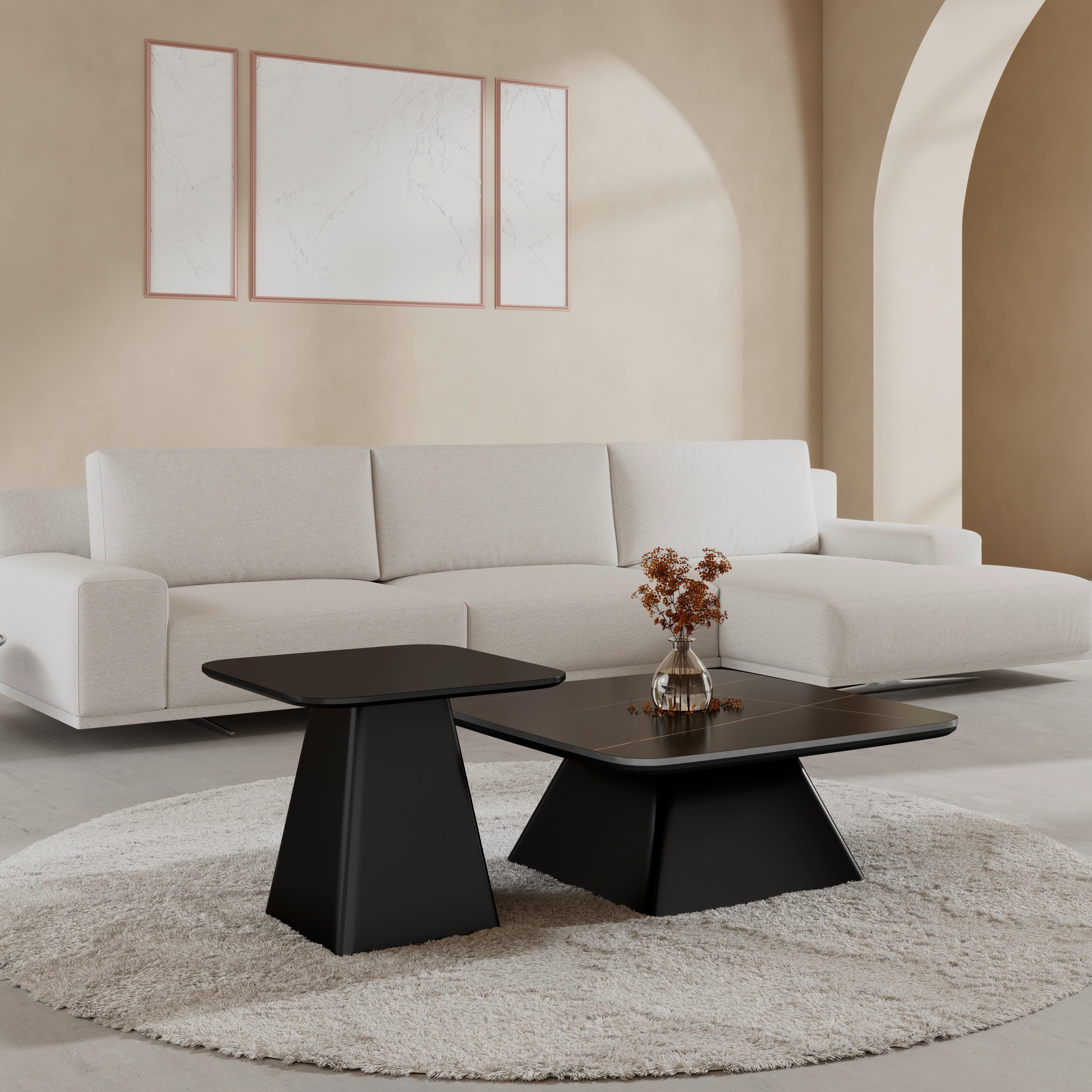 Couchtisch Thiago Schwarz 2-er Set MDF/Stein - Schwarz, MODERN, Holzwerkstoff/Stein - Bessagi Home