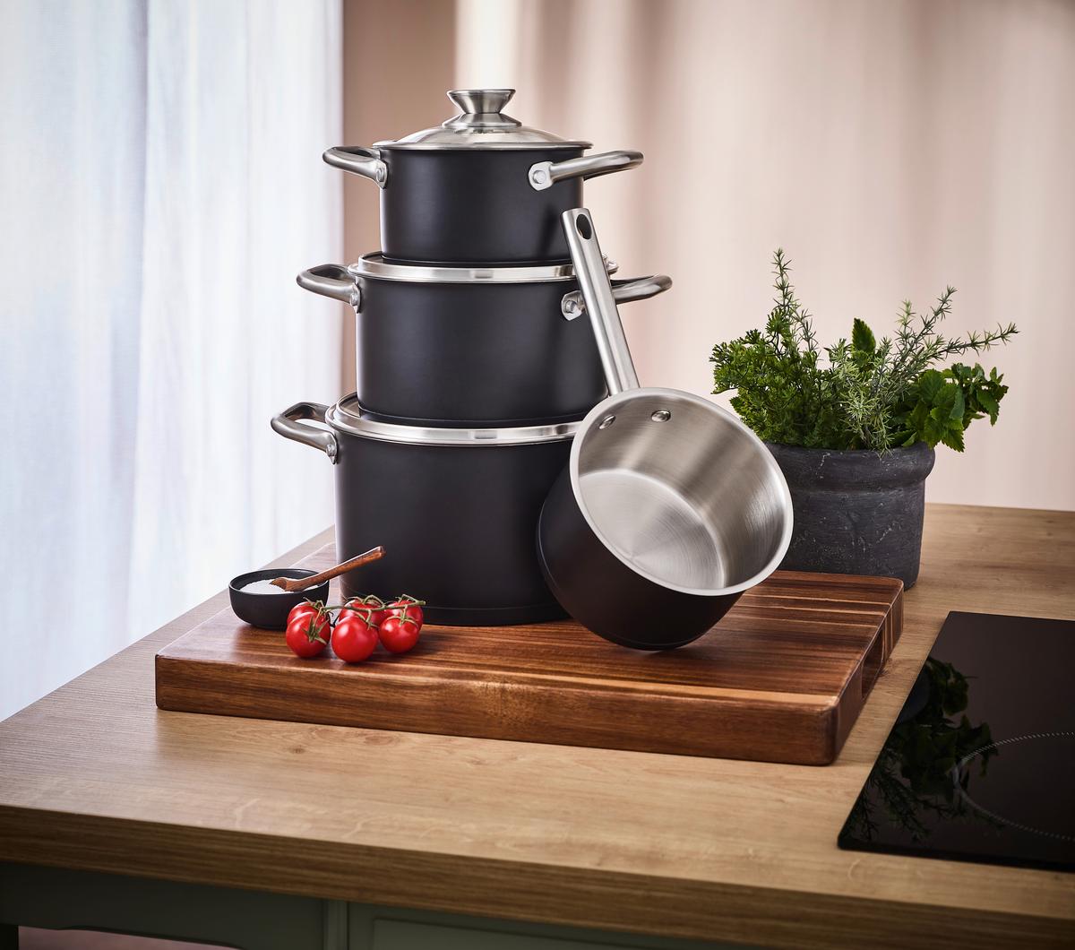ZESTAW GARNKÓW DAVID - przejrzysty/czarny, Basics, metal/szkło - Homeware Profession.