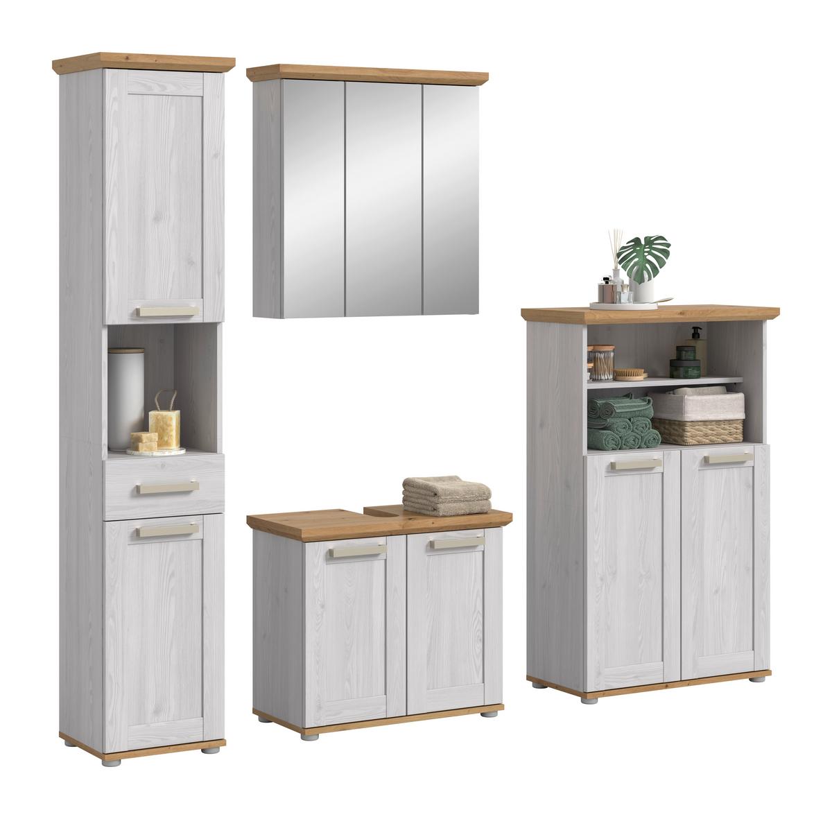 Badezimmer Verona Lärchenfarben/Eiche Artisan - Silberfarben/Lärchefarben, Trend, Glas/Holzwerkstoff (182cm) - MID.YOU