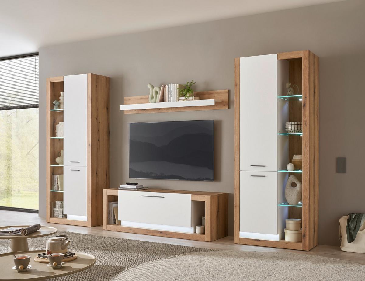 WOHNWAND BRIXEN - Eichefarben/Schwarz, Design, Glas/Holzwerkstoff (350/195/43cm) - MID.YOU
