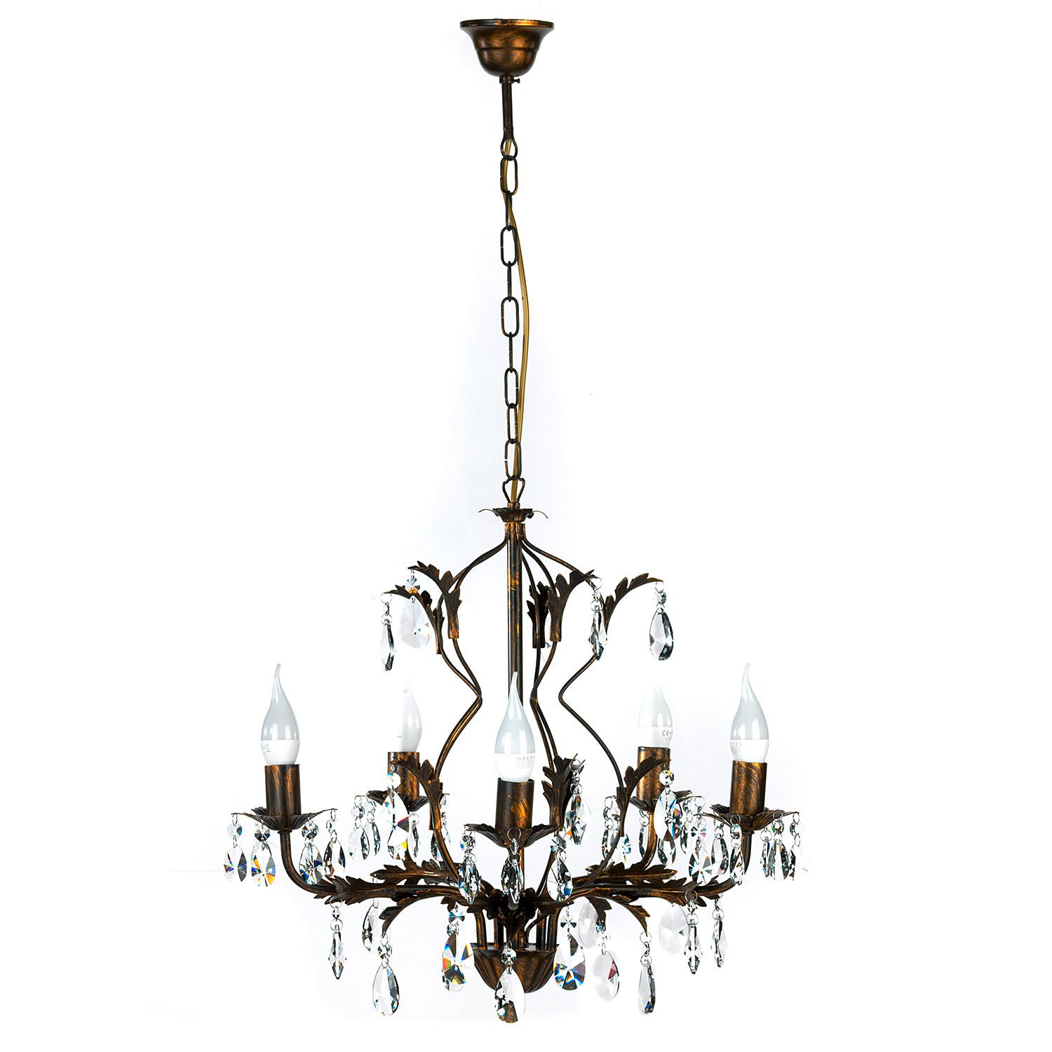 Kristall-Hängeleuchte Teresa Bronzefarben max. 6 Watt - Bronzefarben, KONVENTIONELL, Glas/Metall (53/100cm)