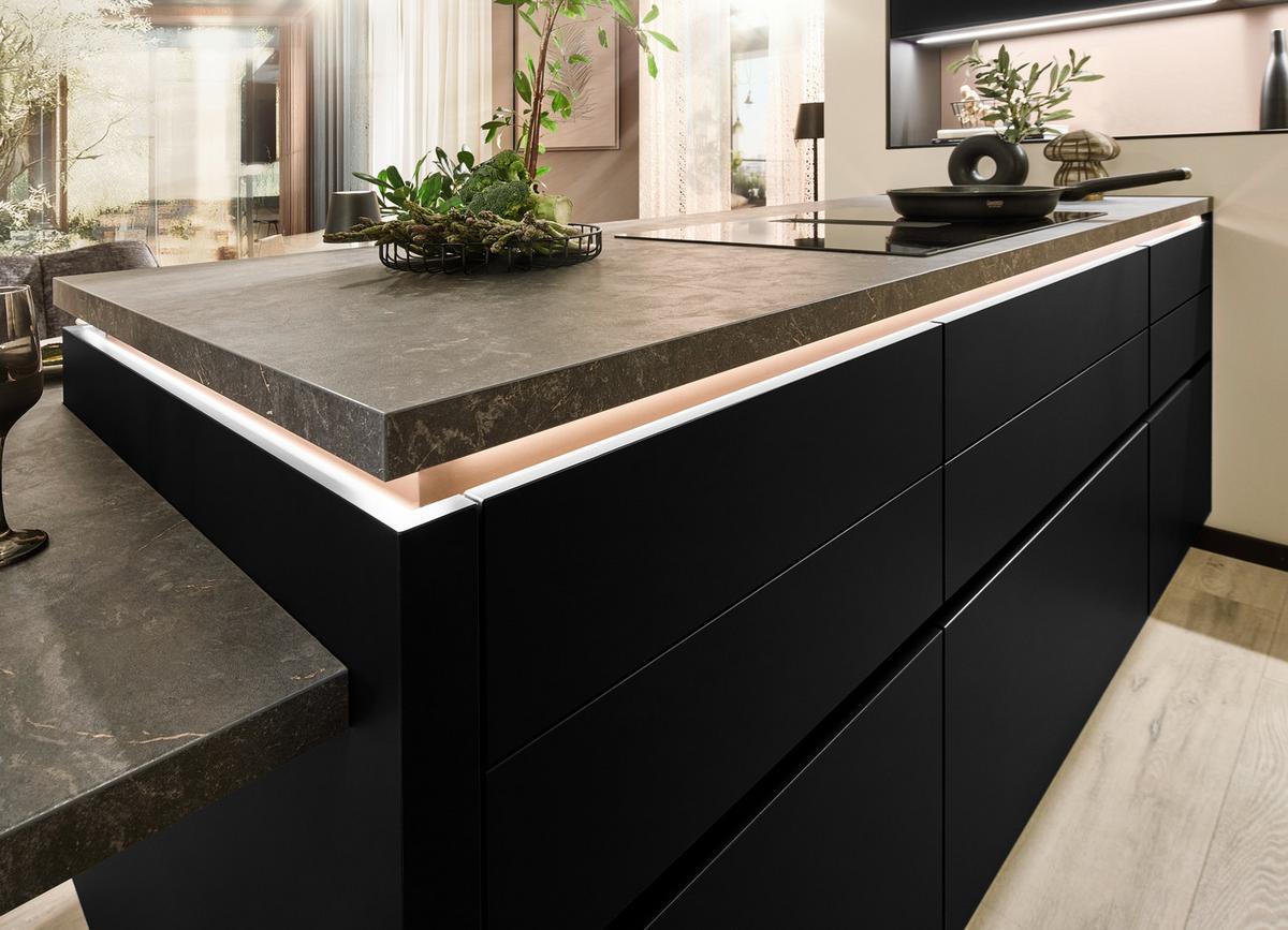 Einbauküche Senso Schwarz - Schwarz, MODERN, Holzwerkstoff (260,5/249cm) - Nobilia