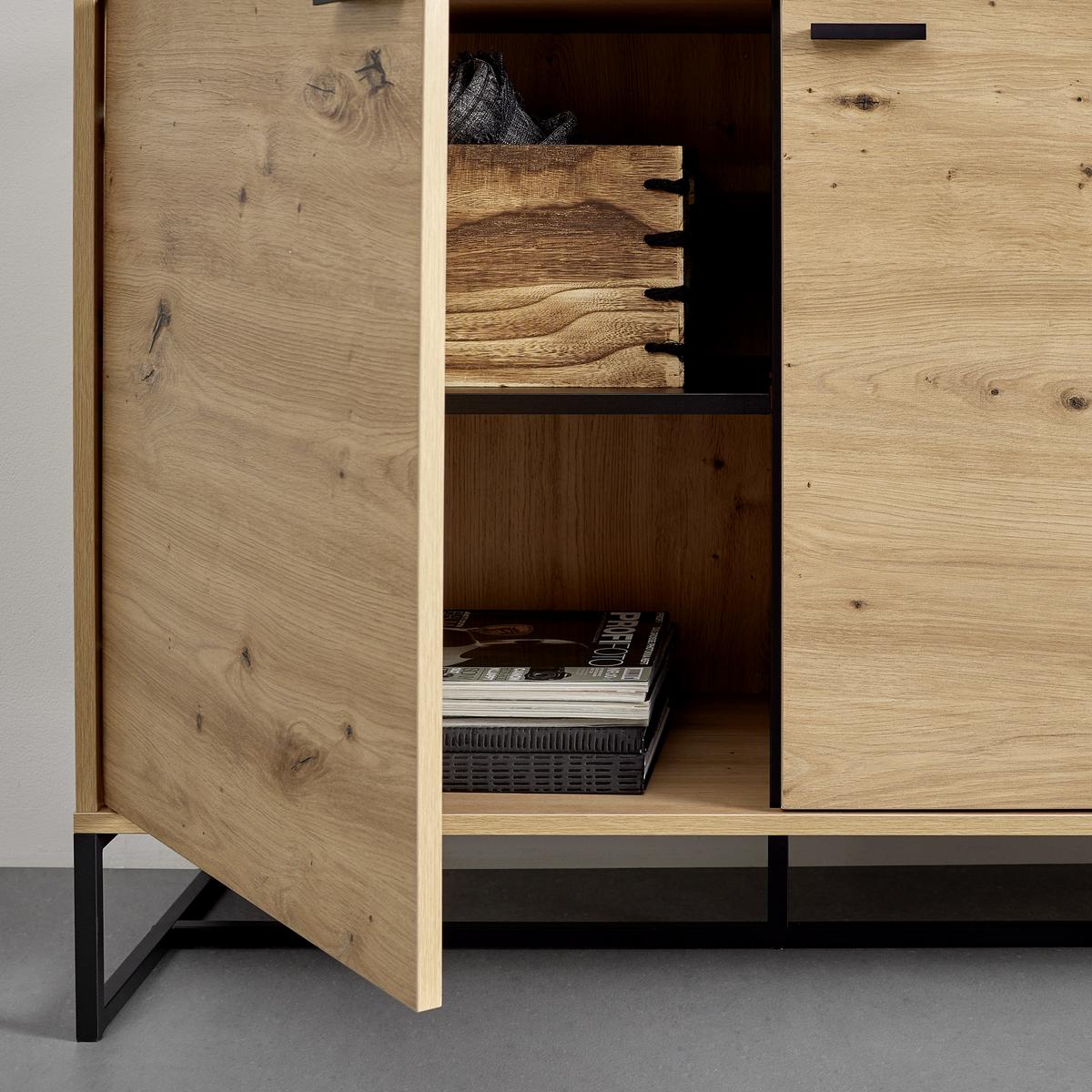 Sideboard “Fosca“ in Eichefarben/Schwarz - Eichefarben/Schwarz, Modern, Metall (148,5/76/40cm) - Bessagi Home