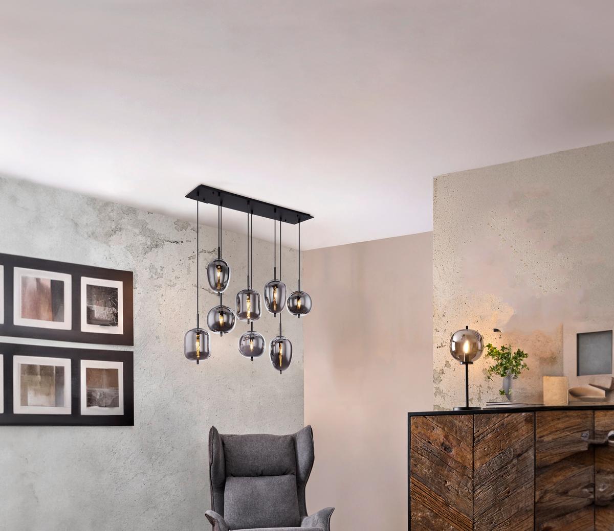 LAMPA WISZĄCA 15345-8LU BLACKY - czarny, Design, metal/szkło (94/34/120cm) - Dieter Knoll