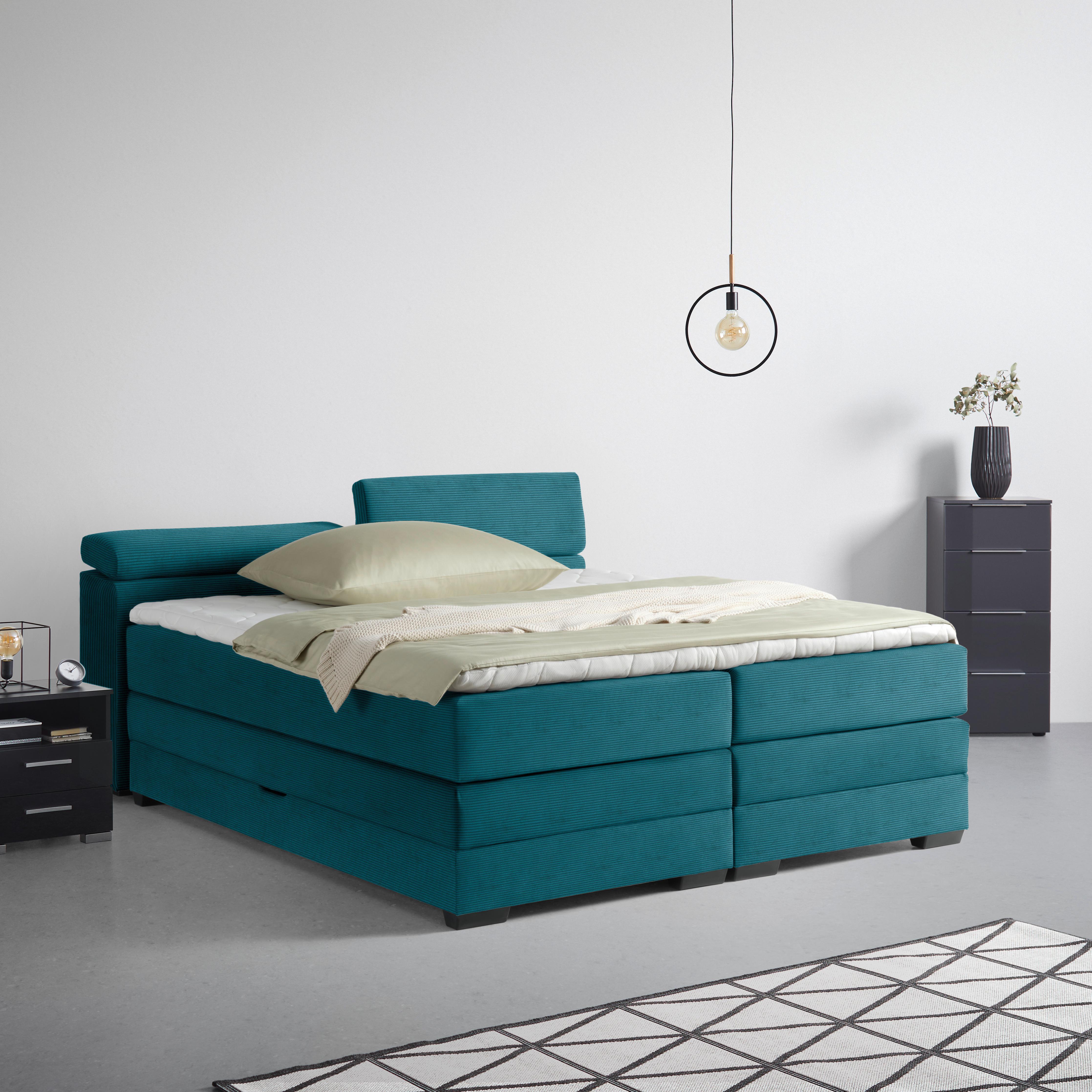 Boxspringbett Sevilla Petrol ca. 180x200cm - Petrol/Schwarz, KONVENTIONELL, Holz/Kunststoff (180/200cm) - Premium Living