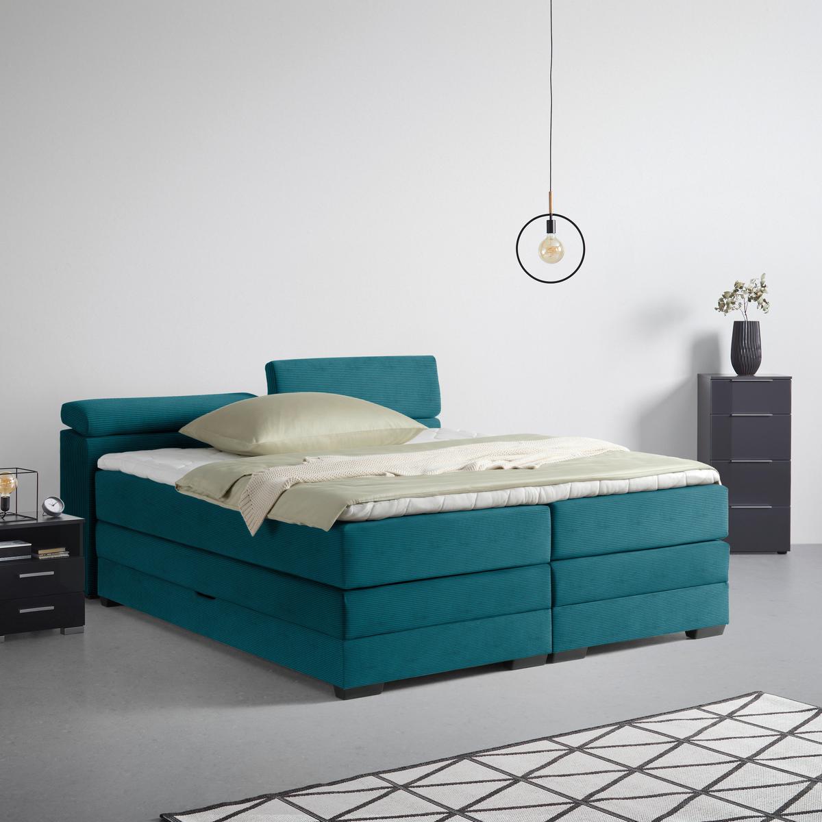Boxspringbett Sevilla Petrol ca. 180x200cm - Petrol/Schwarz, KONVENTIONELL, Holz/Kunststoff (180/200cm) - Premium Living