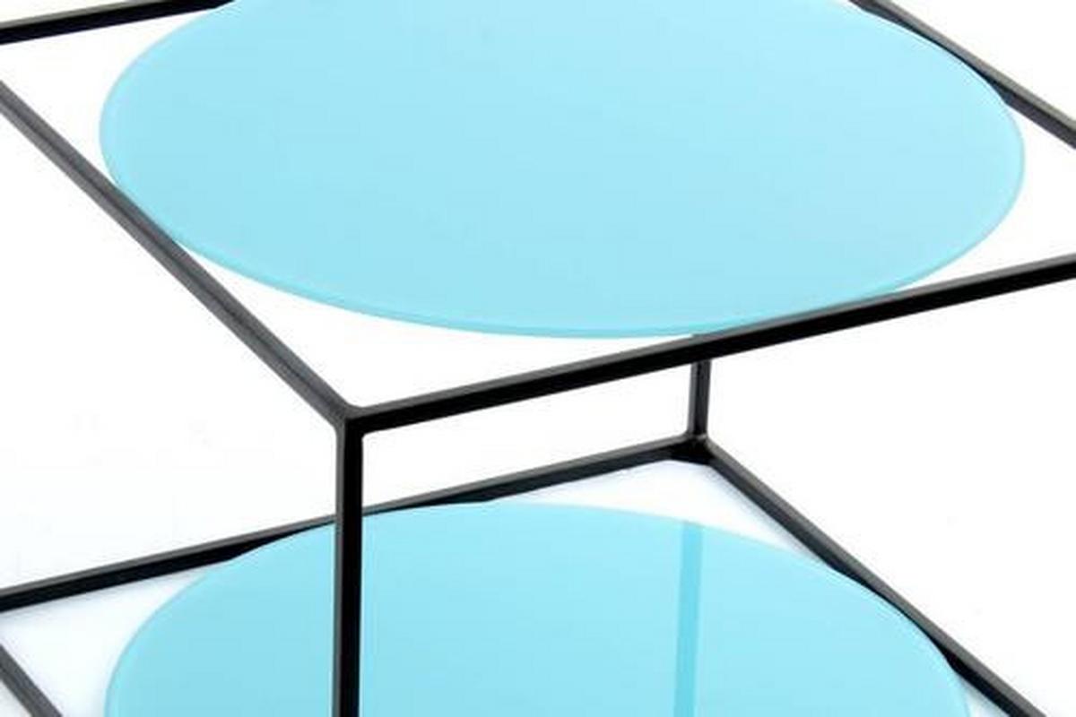 BEISTELLTISCH HMLT7 - Blau/Schwarz, Basics, Glas/Metall (50/50/36cm) - Kayoom