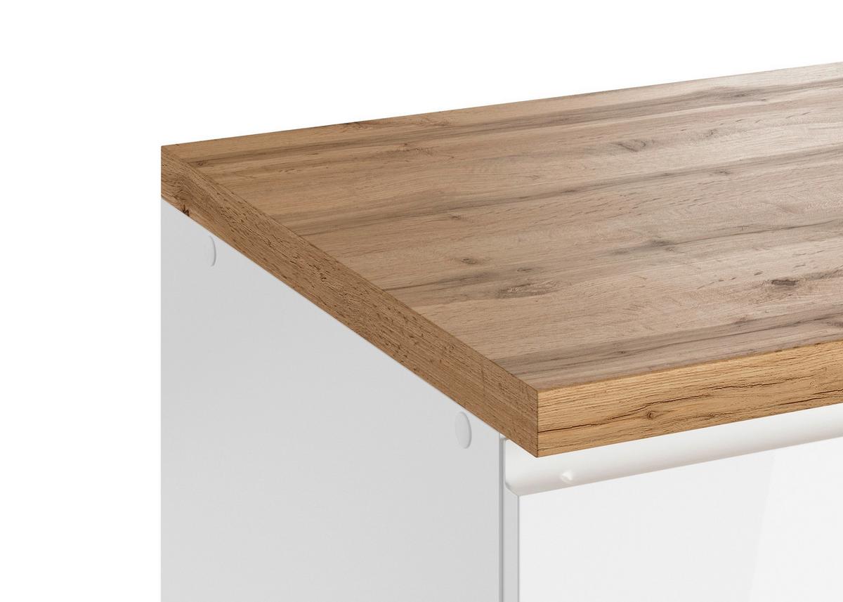 Eckunterschrank Monza ca. 120x86 cm Weiß/Eiche - Weiß Hochglanz/Eiche Wotan, LIFESTYLE, Holzwerkstoff (120/86/60cm) - Held