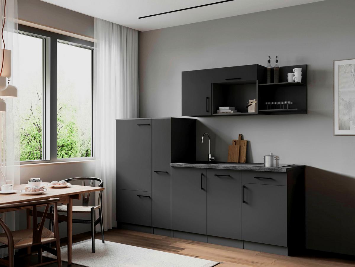 Küchenblock Oliver m. Geräten Grau - Grau, Trend, Holzwerkstoff/Metall (235cm) - Respekta