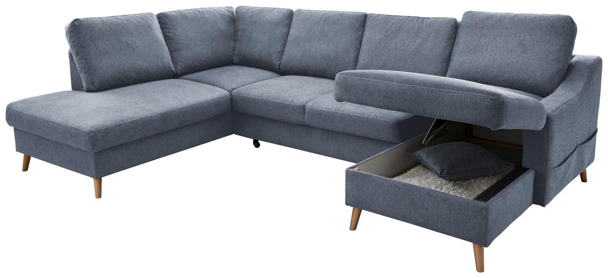 Wohnlandschaft Valentina Blau Struktur - Blau/Naturfarben, KONVENTIONELL, Holz/Textil (200/301/150cm) - P & B