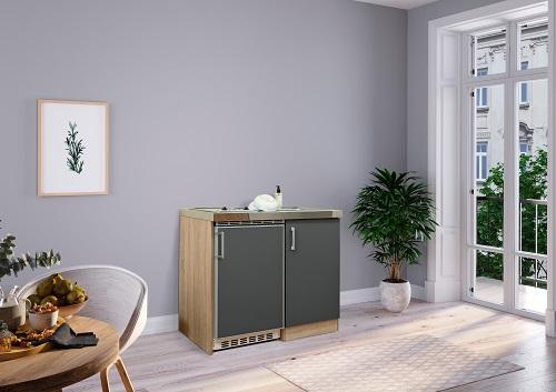 Miniküche Grau/Eiche Sonoma m. Geräten B: ca. 100cm - Edelstahlfarben/Eichefarben, MODERN, Holzwerkstoff/Kunststoff (100cm) - Respekta