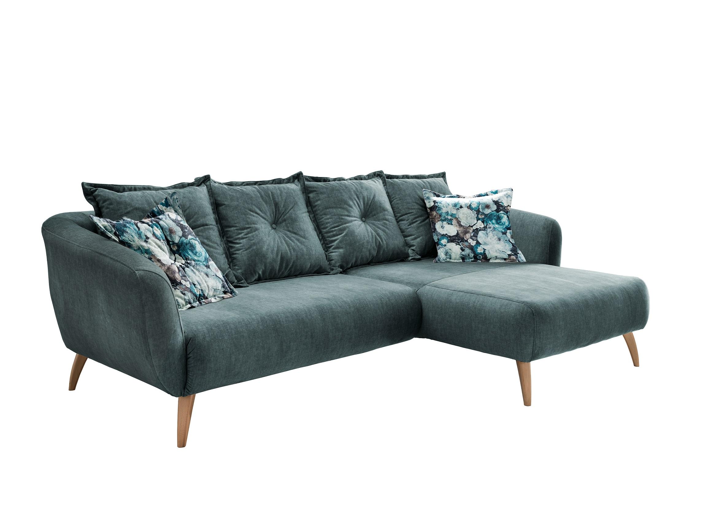 Wohnlandschaft Baggio Blau Velours - Blau/Buchefarben, MODERN, Holz/Textil (277/162cm) - Livetastic