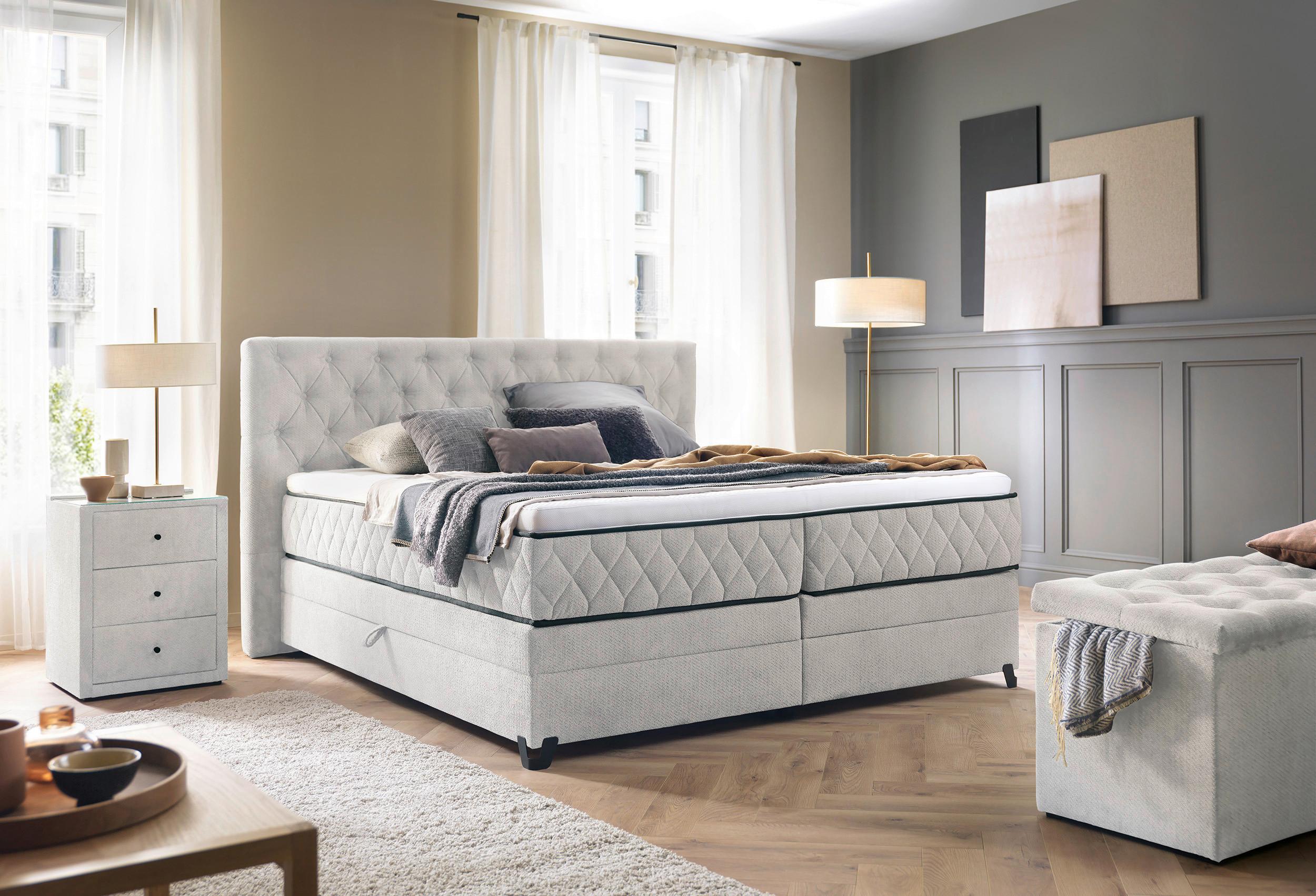 Boxspring Krevet Carmen - tirkizna/krem, Konvencionalno, drvni materijal/drvo (160/200cm) - Modern Living