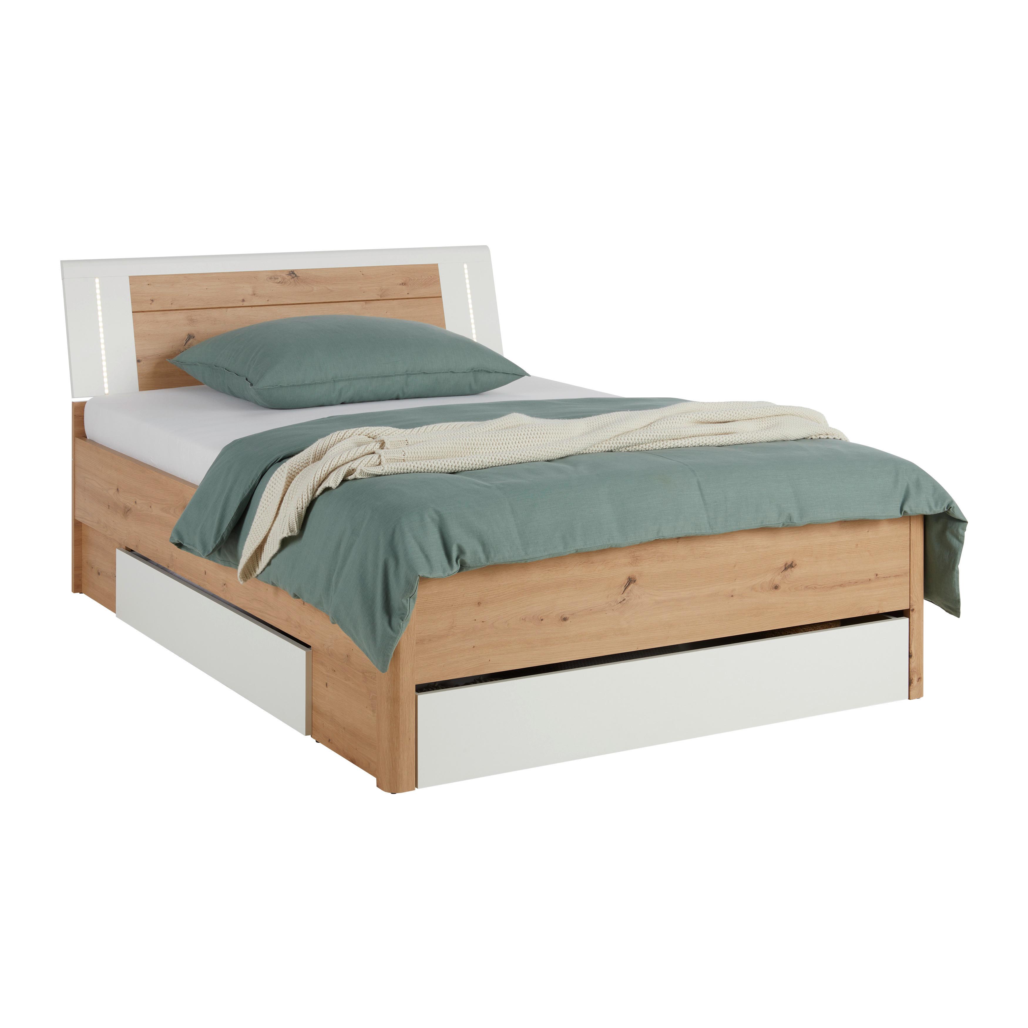 Stauraumbett in Weiß/Eiche Artisan - Weiß/Eiche Artisan, KONVENTIONELL, Holzwerkstoff (140/200cm) - Mömax