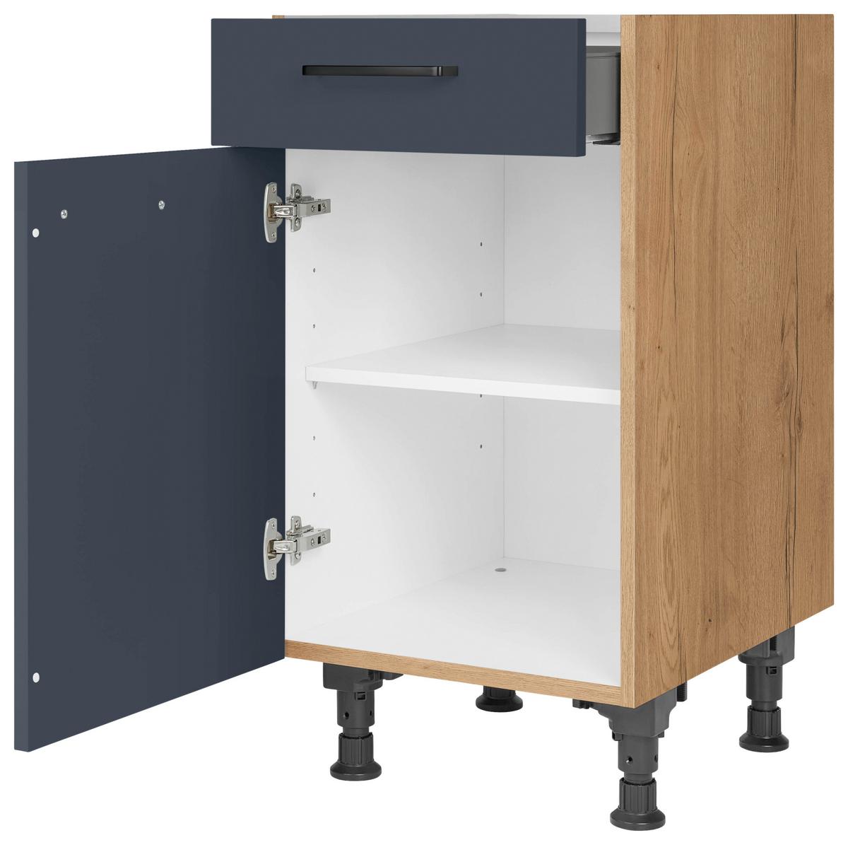 Schubkastenunterschrank Easytouch Blau - Blau/Eichefarben, MODERN, Holzwerkstoff/Metall (45/87/56cm) - Nobilia