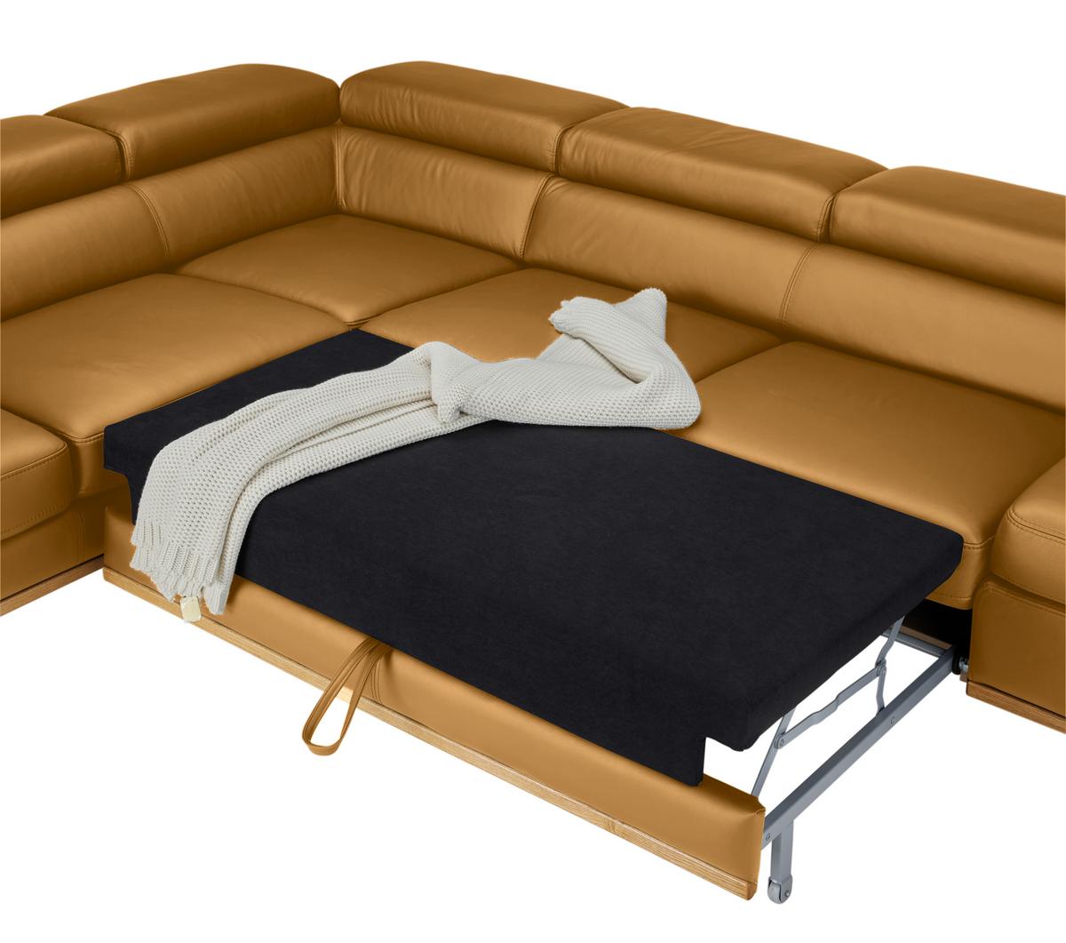 Wohnlandschaft Carmen links Senfgelb - Senfgelb/Schwarz, MODERN, Leder/Holz (292/72/226cm) - Premium Living