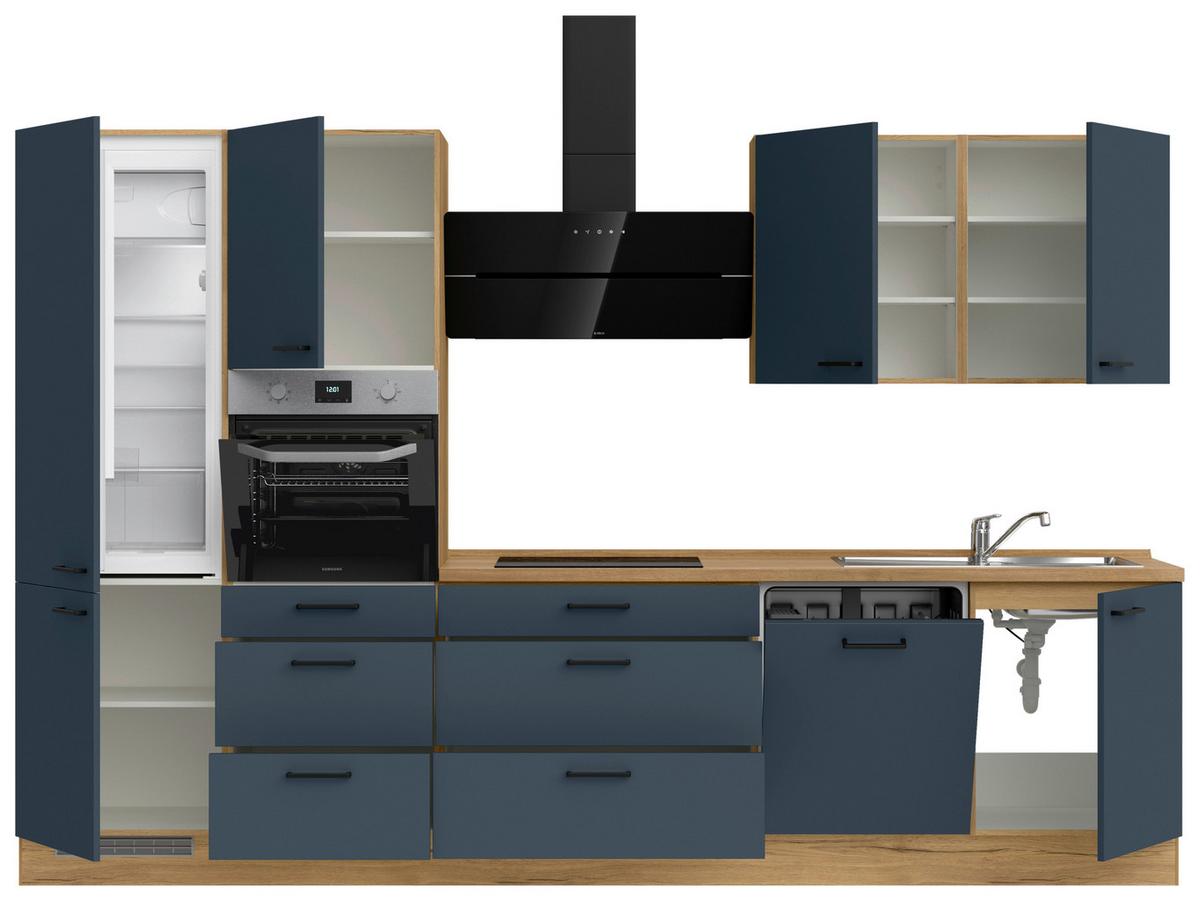Küchenblock Easytouch High m. Geräten Dunkelblau - Eichefarben/Schwarz, MODERN, Holzwerkstoff/Metall (330cm) - Nobilia