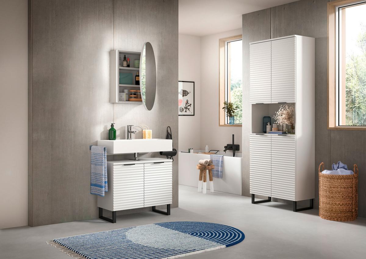 Badezimmer Riff 3-tlg. ca. 140 cm Weiß/Schwarz - Schwarz/Weiß, MODERN, Holzwerkstoff/Metall (140cm) - MID.YOU