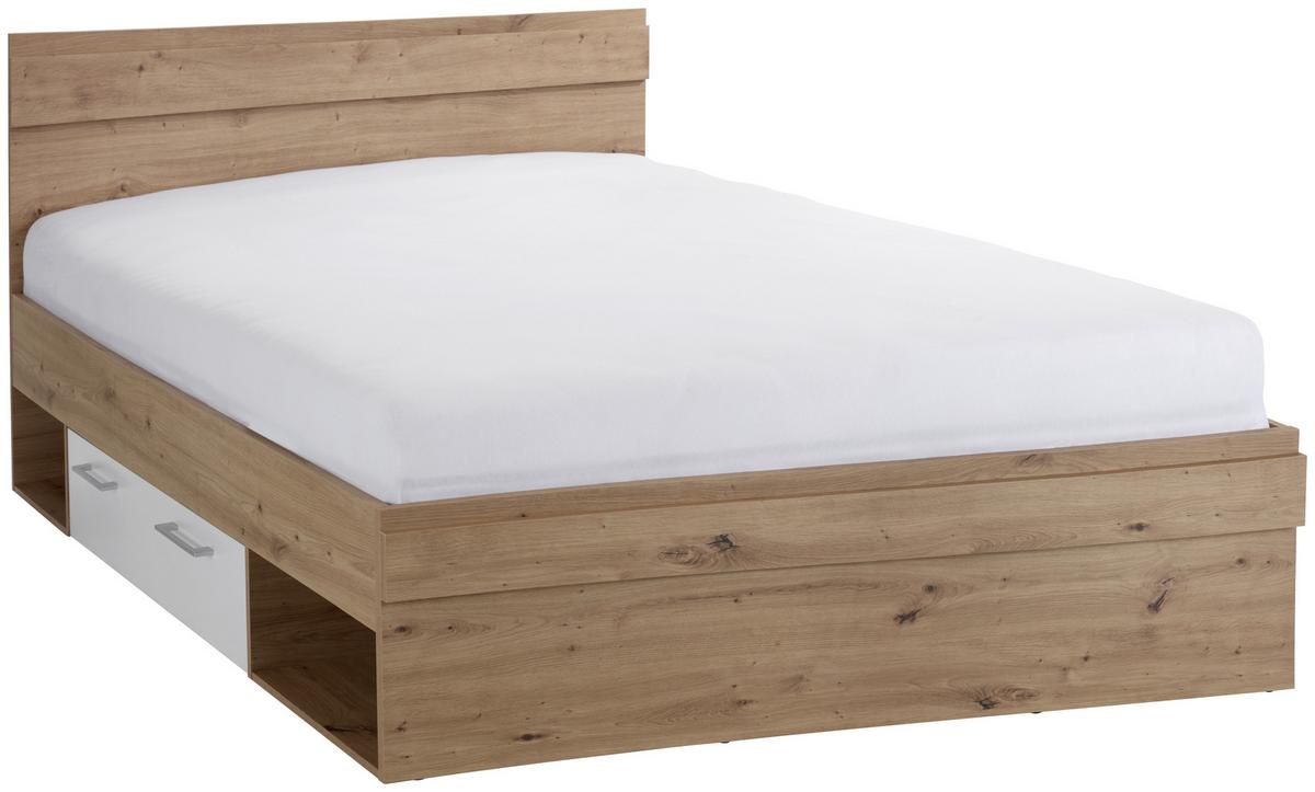 Krevet Box 140 - bijela/boje hrasta, Moderno, drvni materijal (140/200cm) - Modern Living